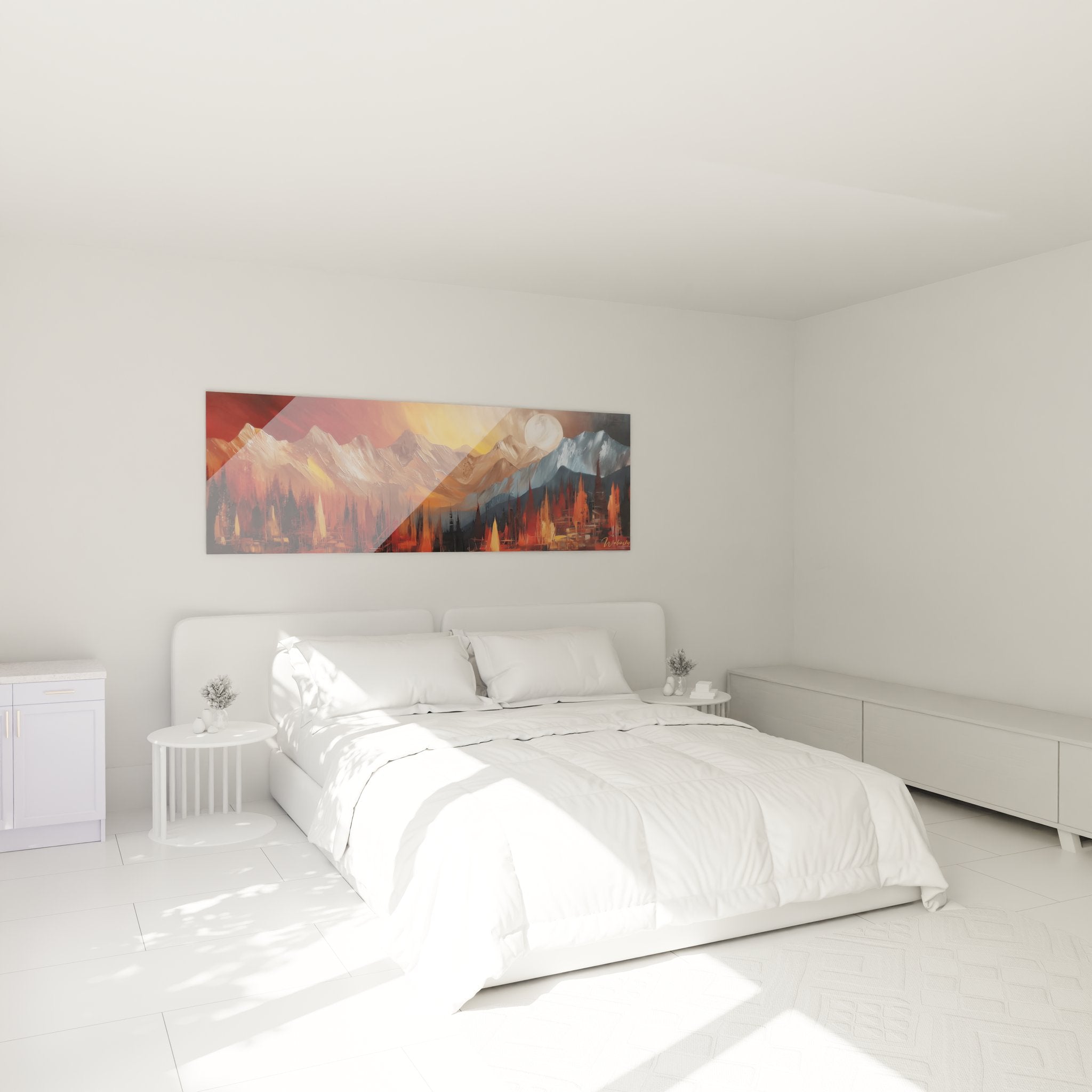 Tableau lac montagne ambiance chambre décoration murale paysage coucher soleil