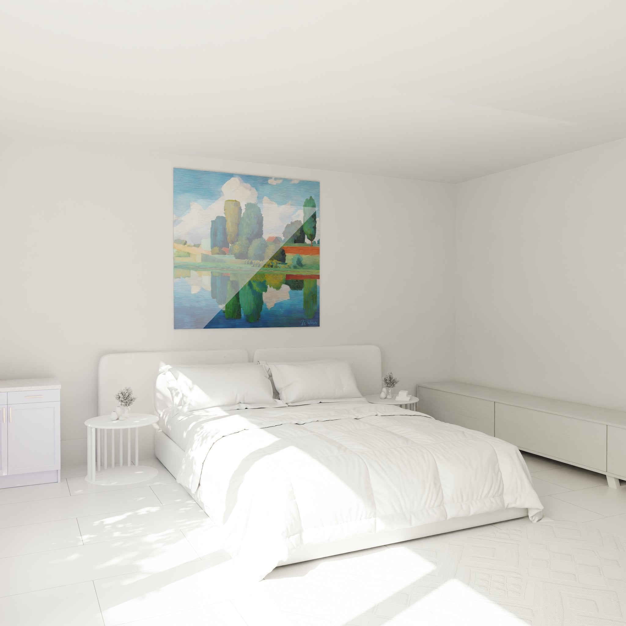 Tableau mural lac avec reflets dans chambre, décoration impressionniste paysage lacustre