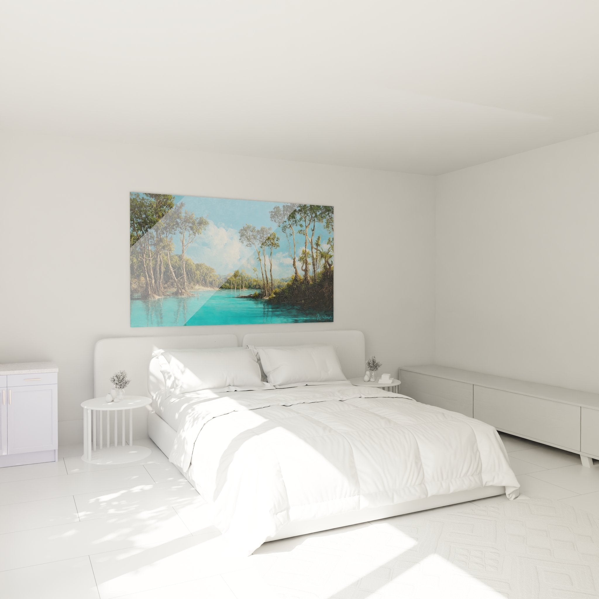 Décoration chambre tableau lagune tropicale turquoise ambiance zen relaxante paysage exotique mural