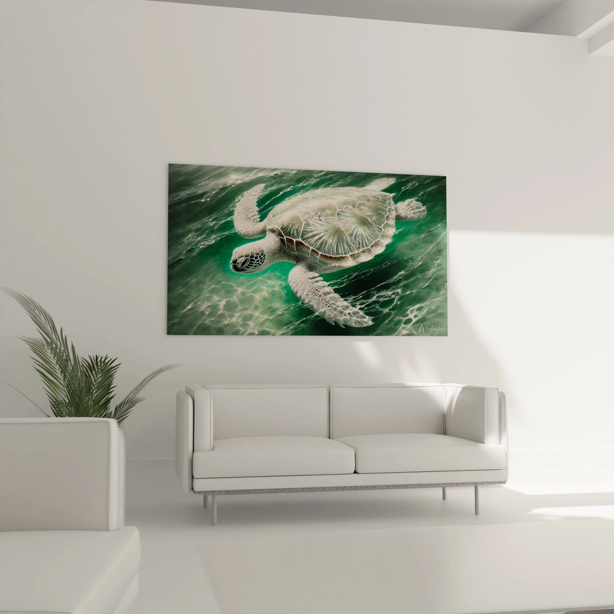 Sublimez votre salon avec ce tableau tortue de mer au-dessus du canapé. Il offre une atmosphère tropicale et apaisante, évoquant la beauté des profondeurs marines tout en apportant de la douceur à la pièce.