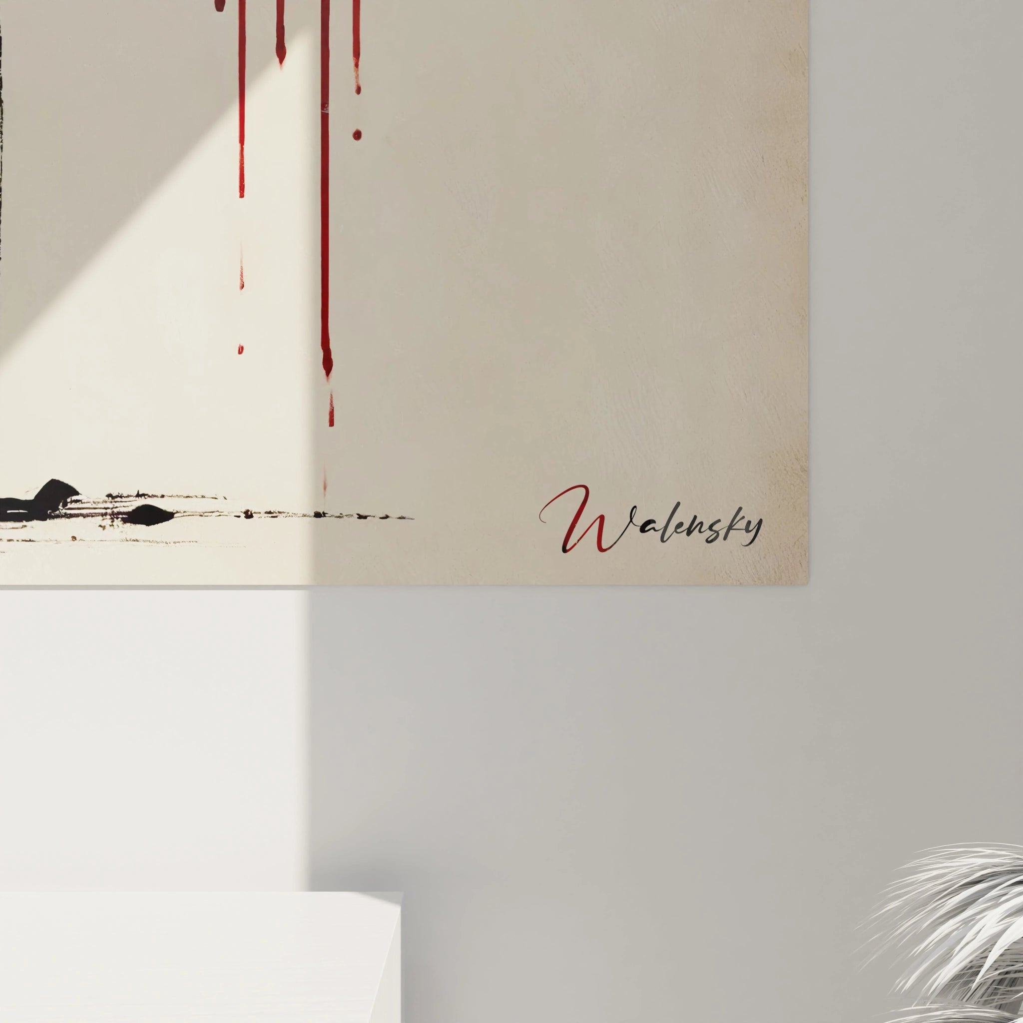 Vue rapprochee tableau japonais : chaque detail exprime l intensite du trait sumi-e et la connexion du guerrier au sol et ciel. Un tableau a l energie palpable pour les amateurs de culture japonaise.