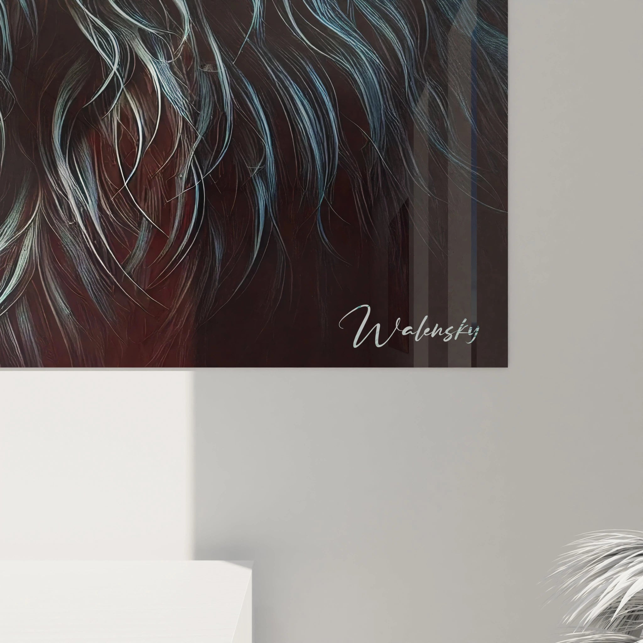 Une vue rapprochée de ce tableau lion montre des détails artistiques saisissants. Chaque trait et nuance de couleur est pensé pour capturer la beauté majestueuse de cette créature marine.