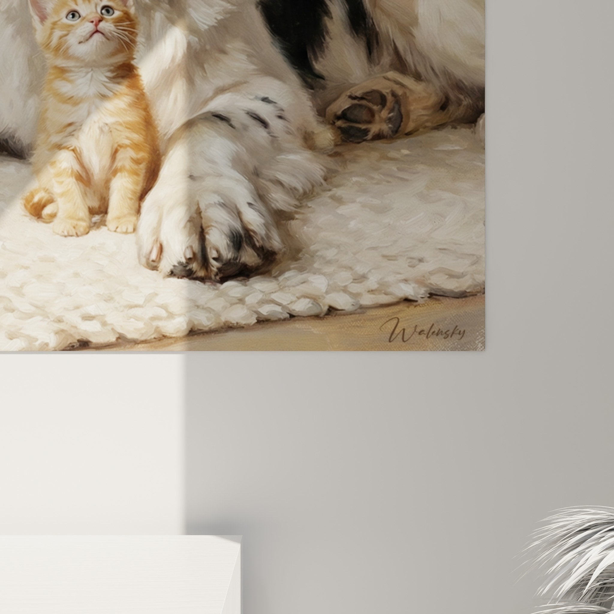 tableau mural landseer terre-neuve et chaton composition touchante amitié inter-especes