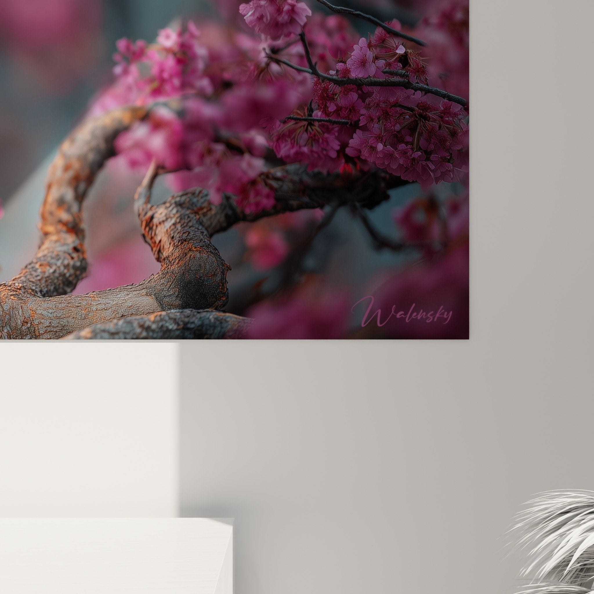 Vue ensemble tableau lanterne asiatique jardin zen cerisier fleurs roses