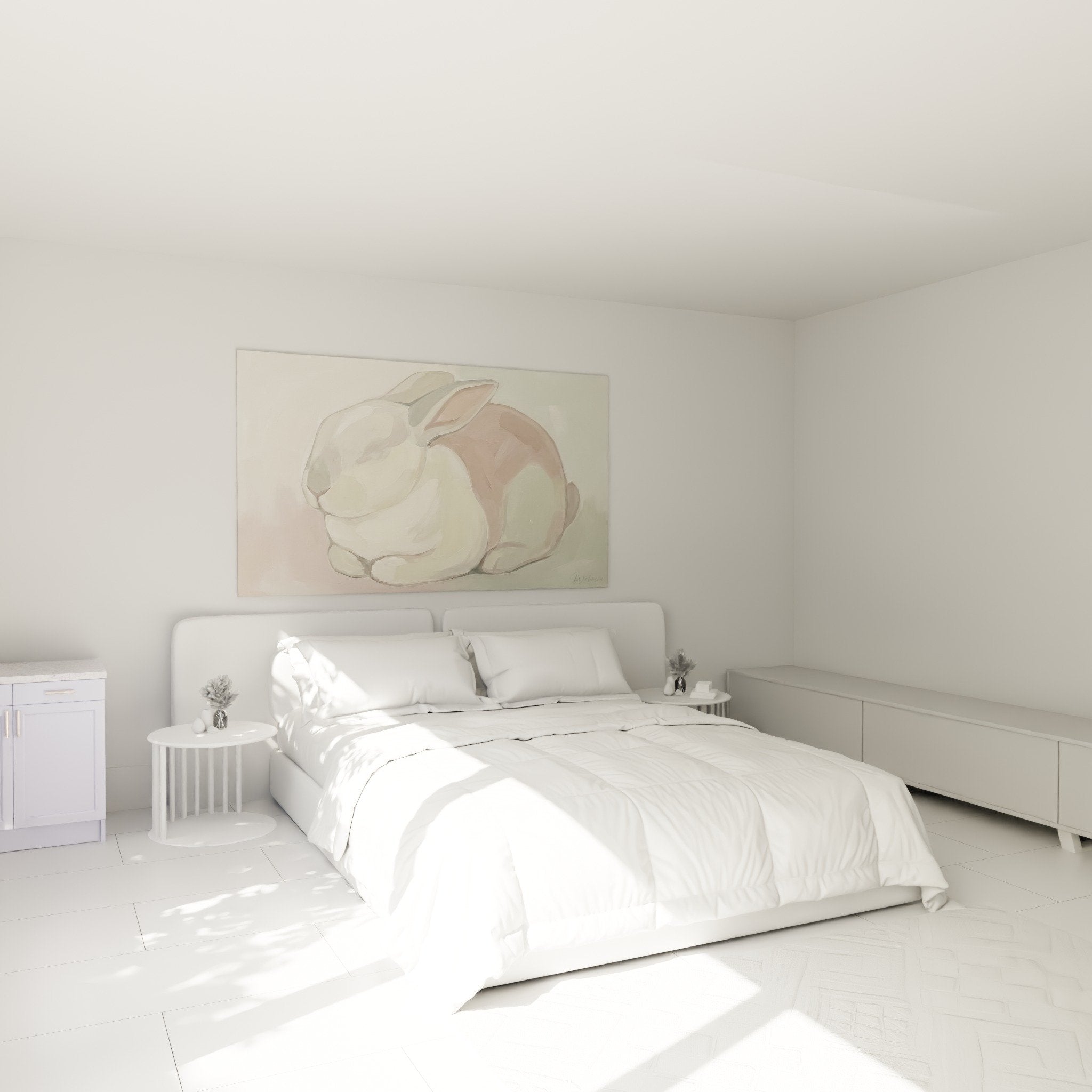 tableau lapin pastel chambre decoration murale ambiance cocooning apaisante