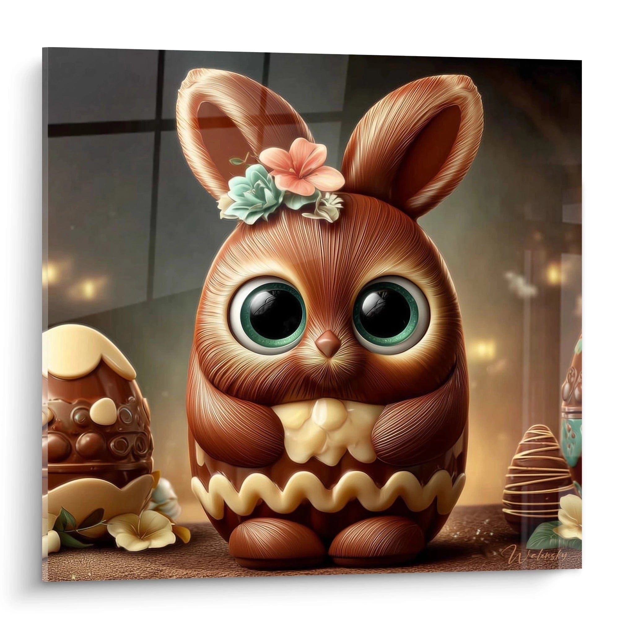 tableau lapin chocolat Pâques Walensky tableau mural décoratif lapin en chocolat mignon aux grands yeux verts