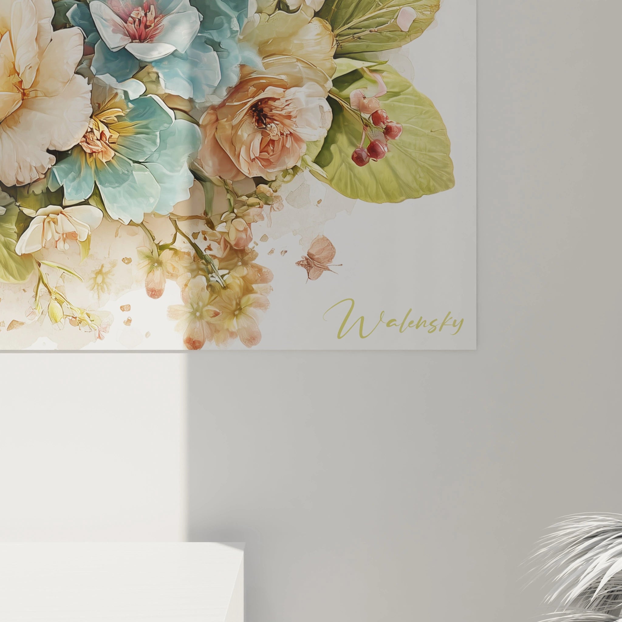 Tableau mural Walensky fleurs pastel signé pour décoration de Pâques tableau lapin décoration Pâques