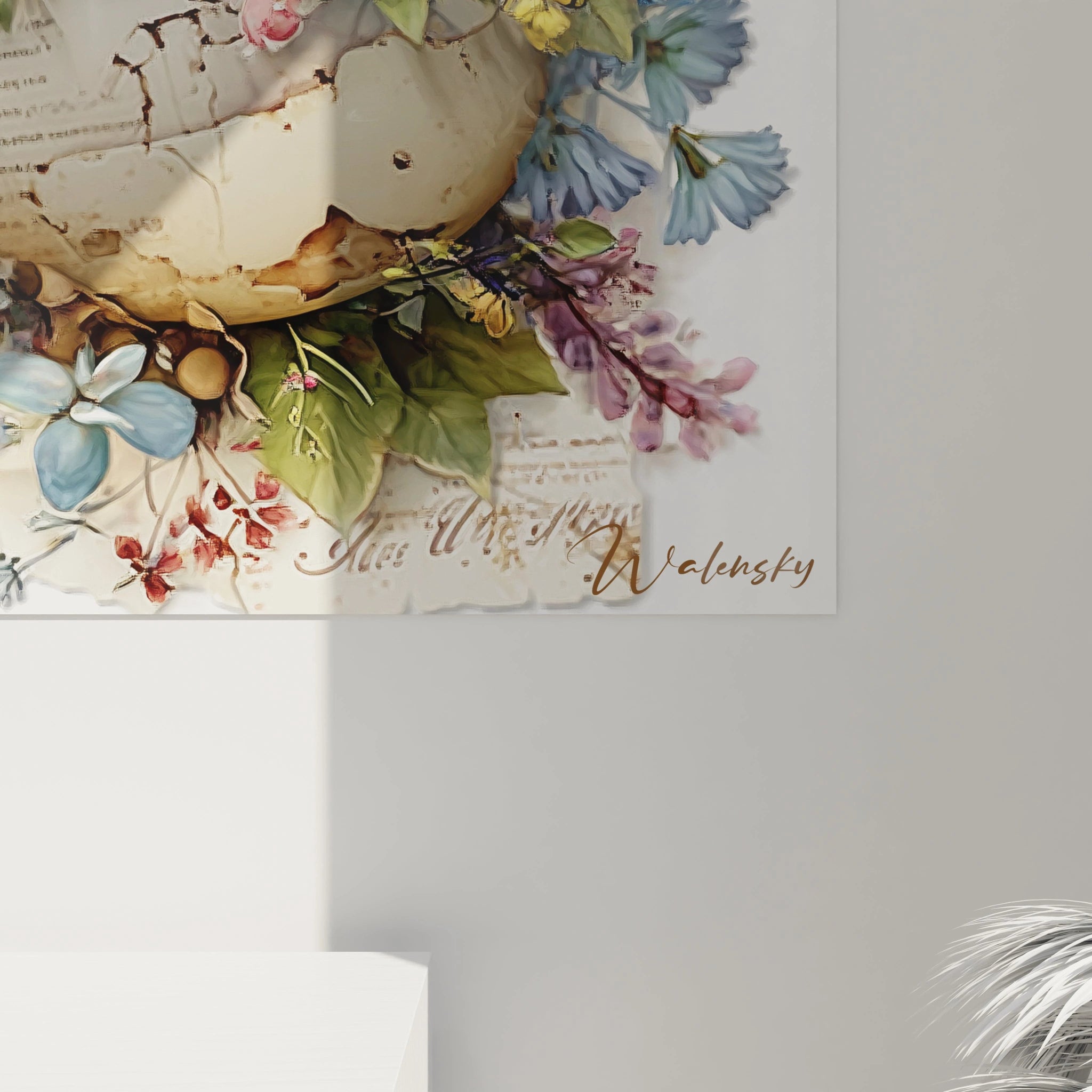 Walensky tableau lapin décoration Pâques mural printanier avec oeuf fissuré et fleurs pastel