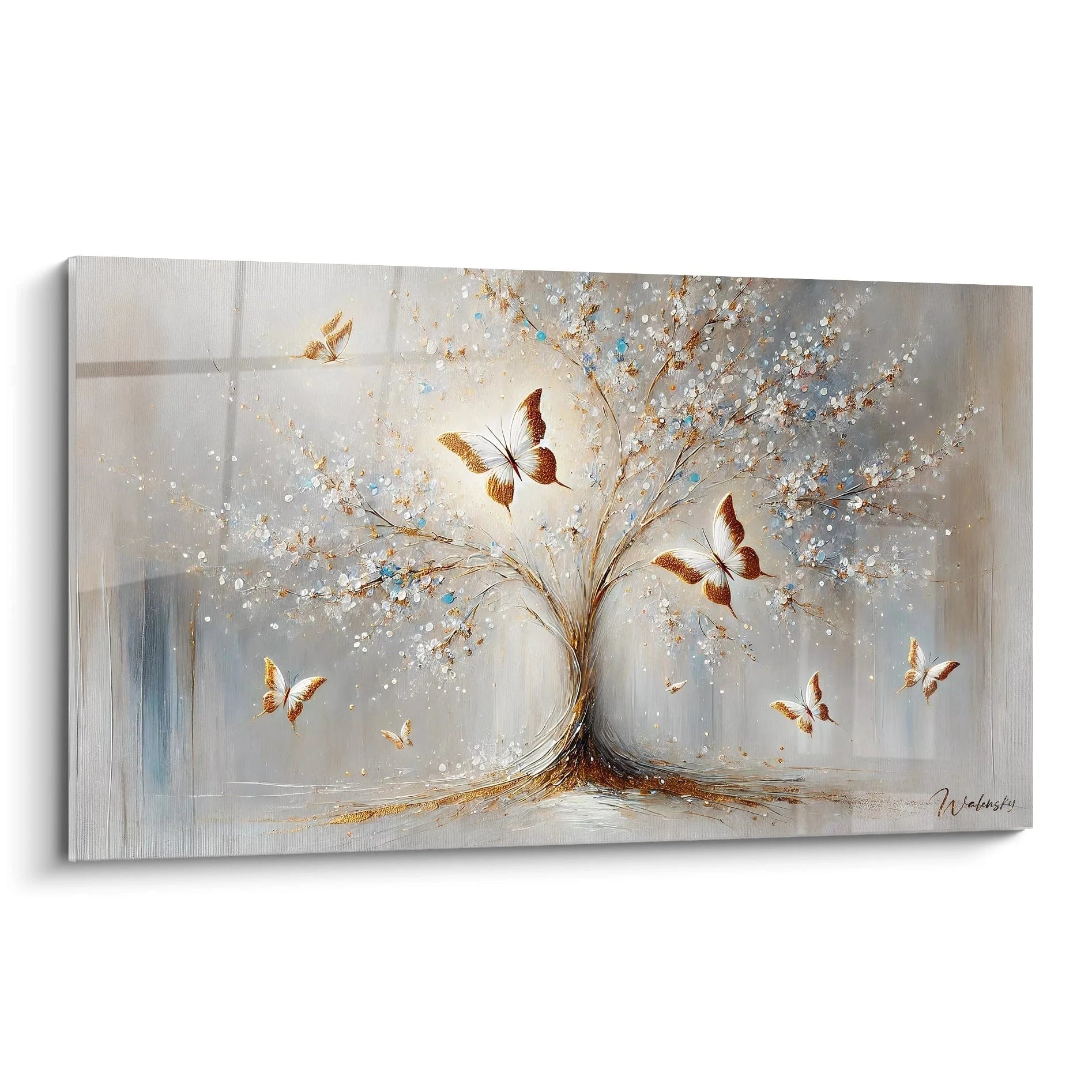 Tableau papillon vue de biais, representation onirique d un paysage avec loup et nature, apportant calme et serenité. Ideal pour embellir votre interieur avec une touche de magie et d elegance.