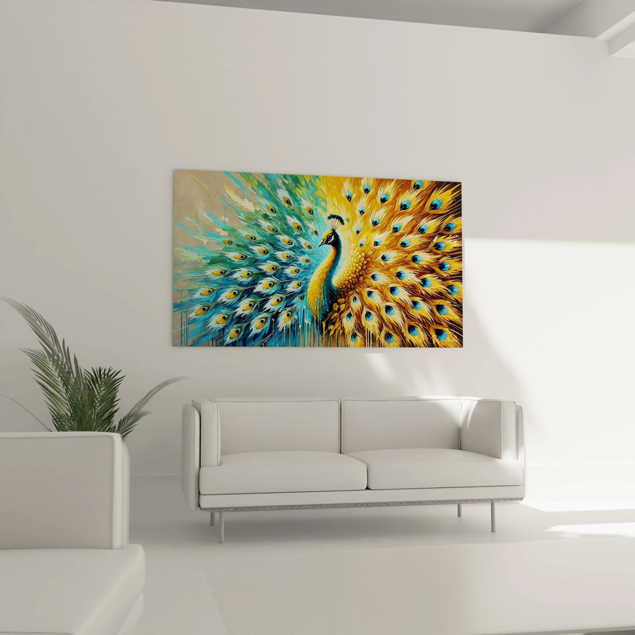 Transformez votre salon avec le tableau paon accroché au-dessus du canapé. Ses plumes aux couleurs vives s'intègrent parfaitement dans tout intérieur moderne ou classique.