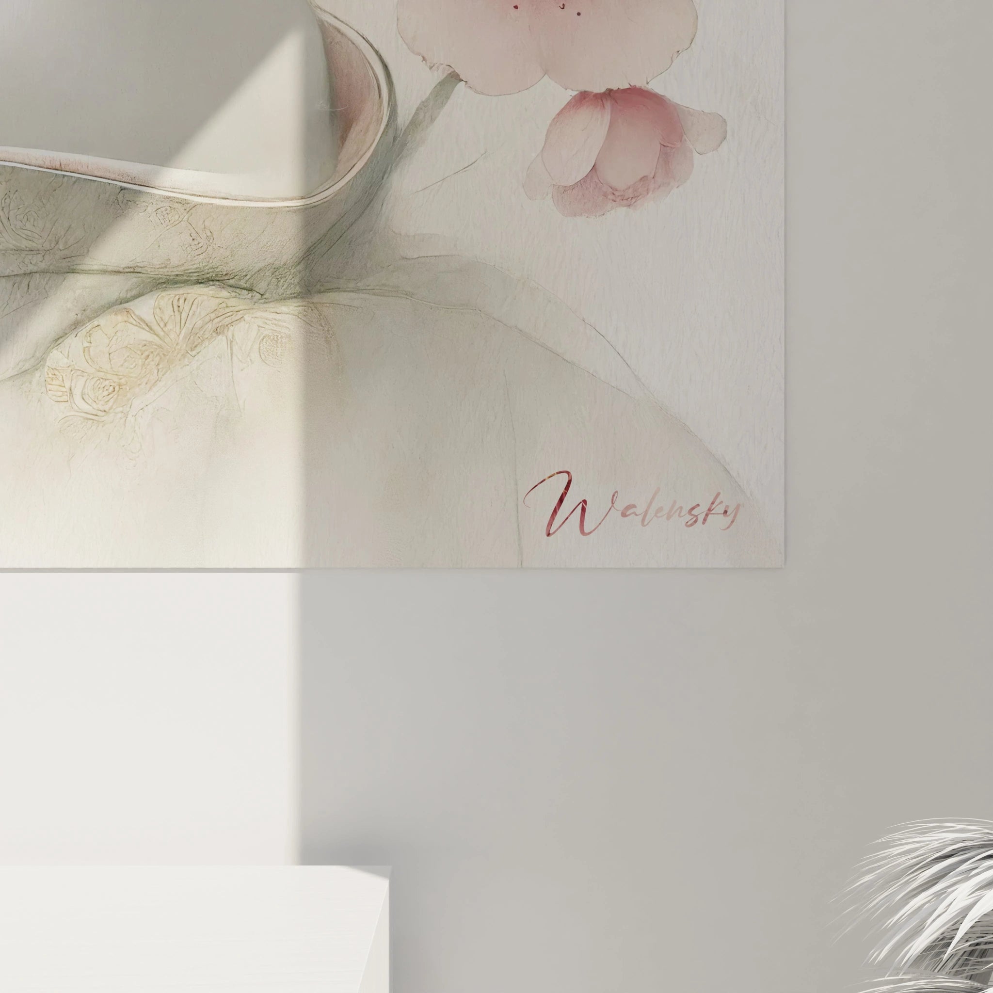 Vue rapprochée du tableau geisha, où chaque détail est mis en valeur. Le fond texturé et le halo doré soulignent la beauté intemporelle et l’aura poétique de la geisha.