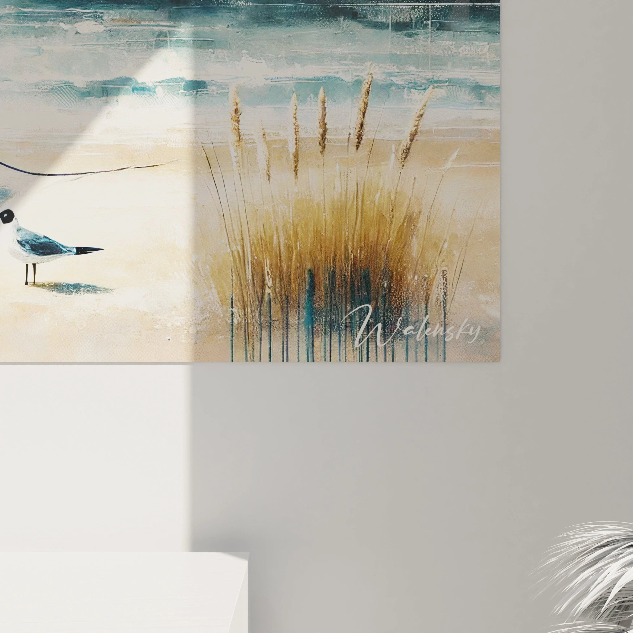 Vue rapprochée du Tableau Marin, révélant les détails réalistes et impressionnistes de la barque et du paysage, avec une texture délicate et des nuances apaisantes