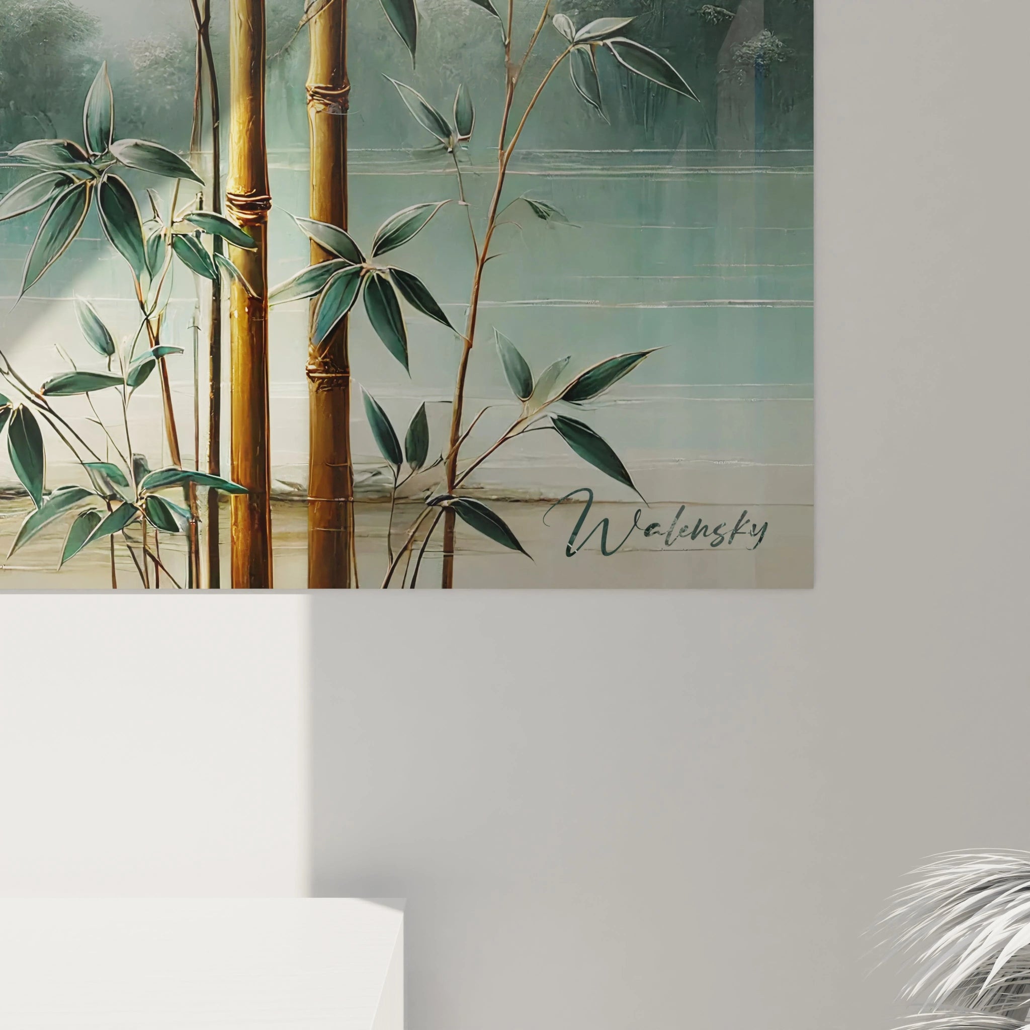 Vue rapprochée du tableau peinture chinoise, révélant des détails délicats d un paysage harmonieux entre nature et sérénité.