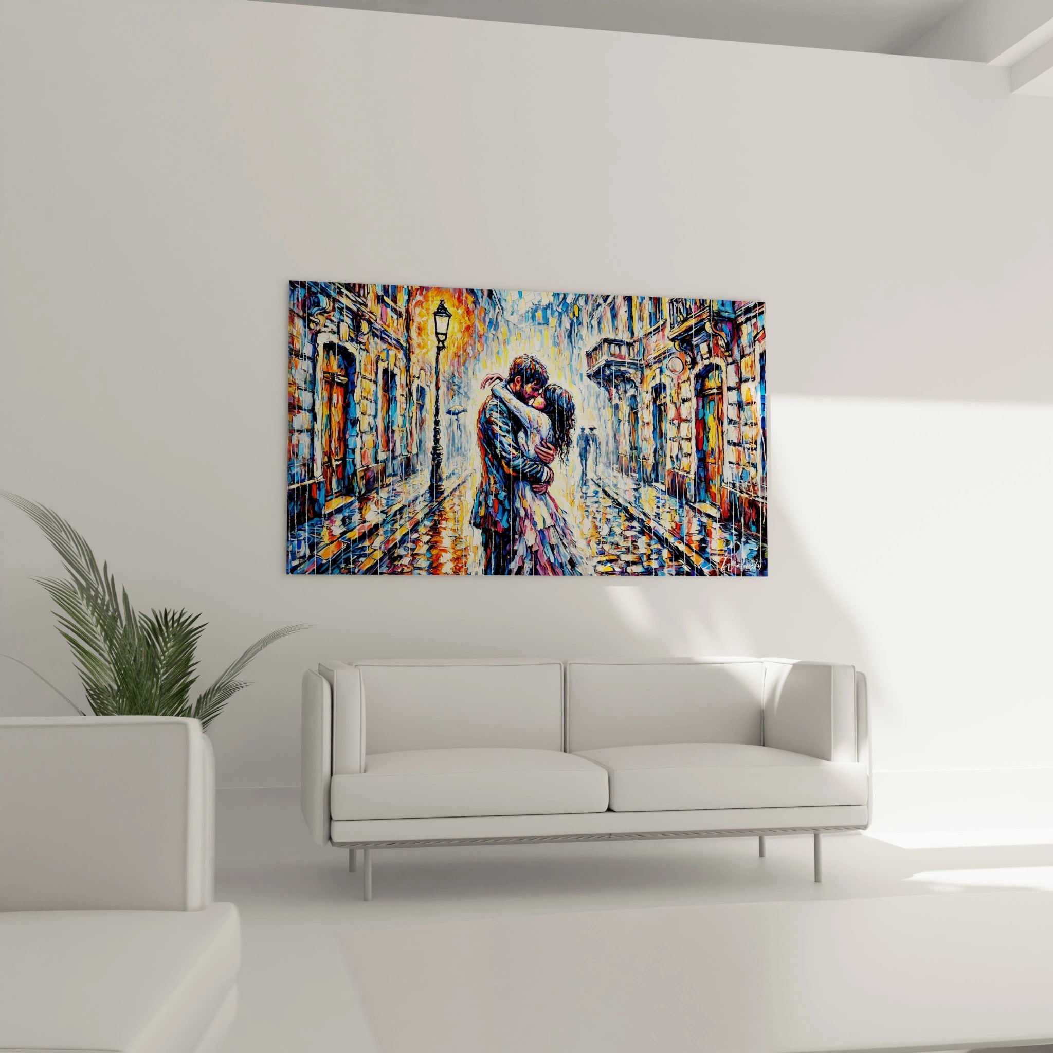 Accroché au-dessus d’un canapé dans un salon, ce tableau romantique apporte une énergie vibrante et une touche artistique qui transforme votre espace en un lieu unique et élégant.