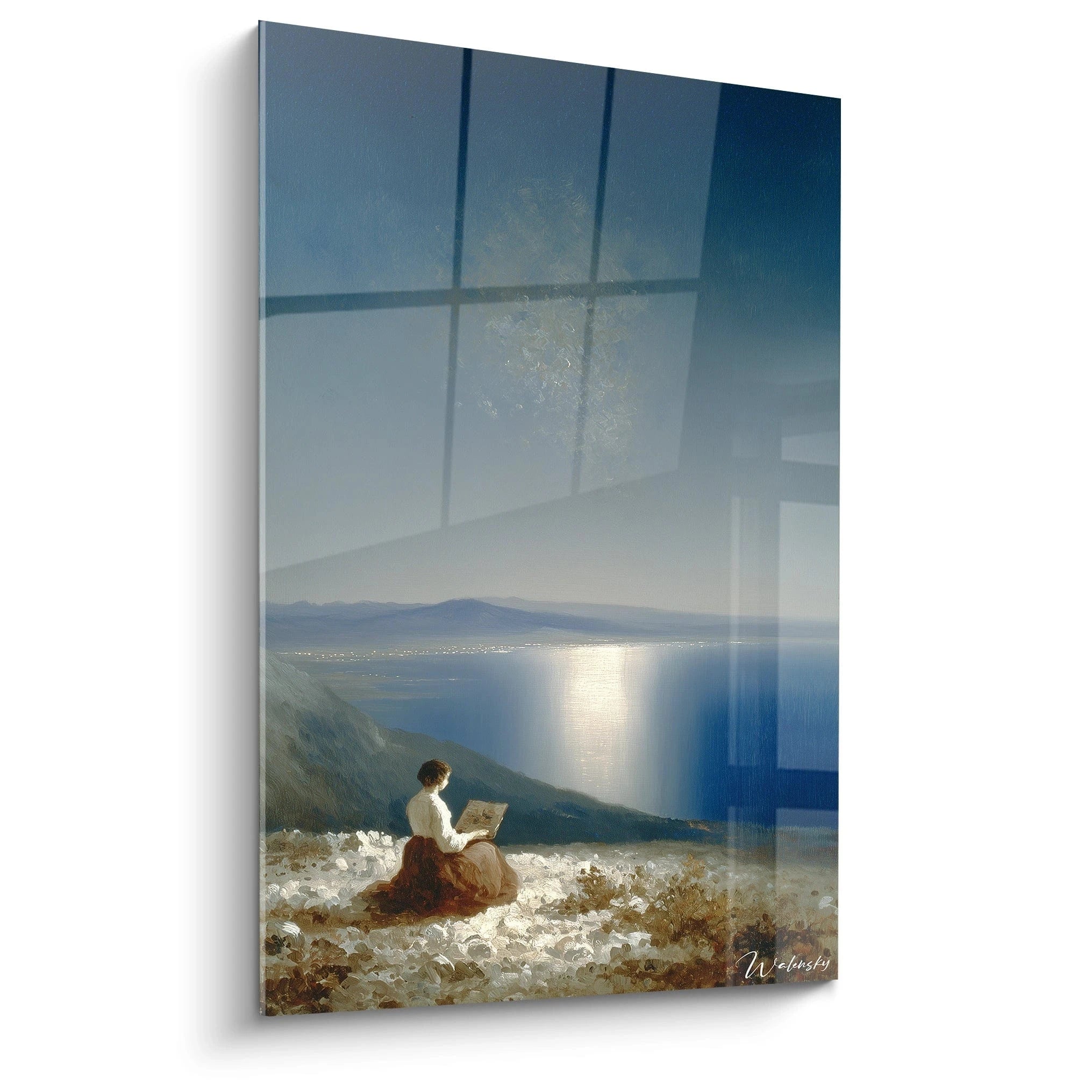 Walensky tableau mural romantique haut de gamme montrant une femme lisant au bord de mer au coucher de soleil