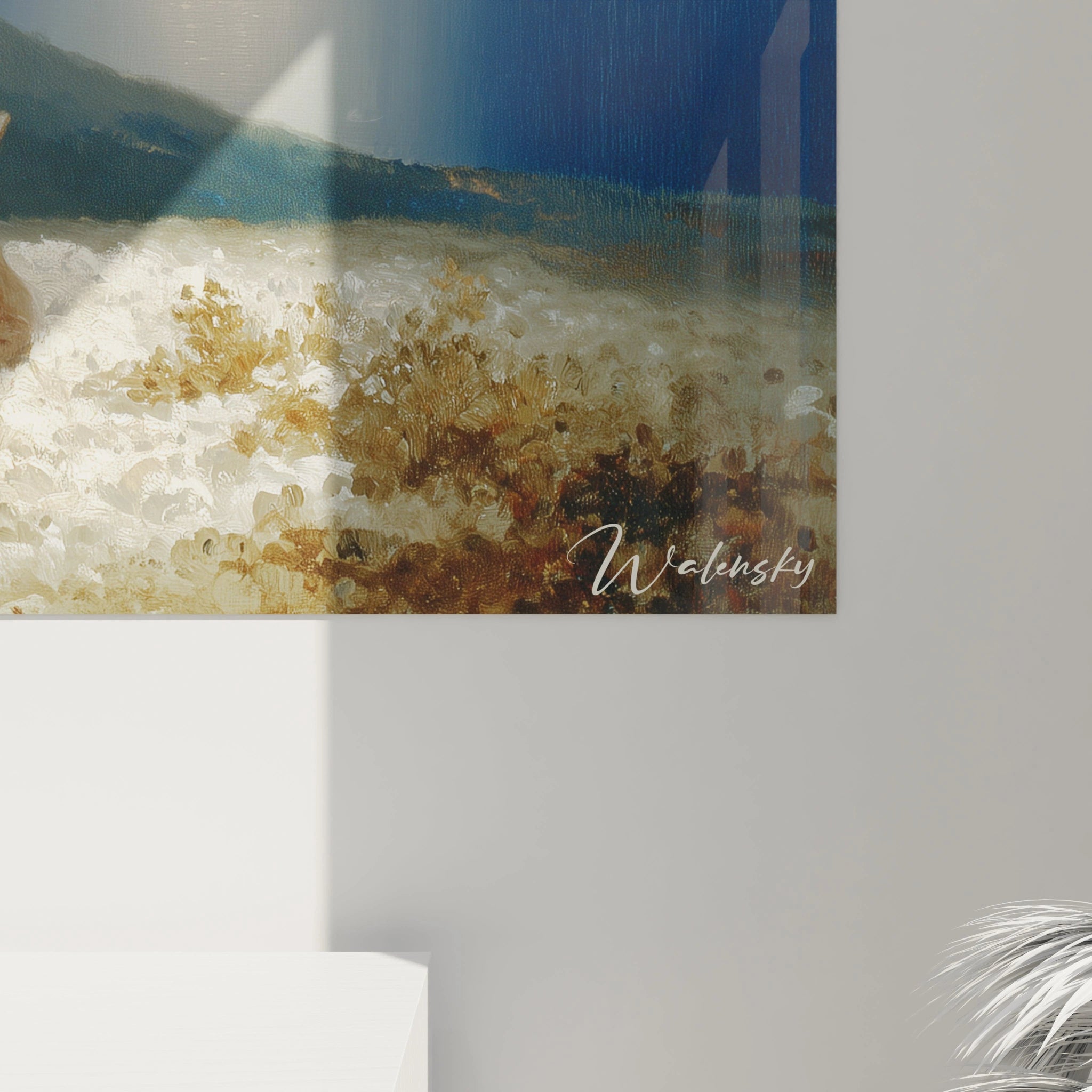 Walensky tableau mural romantique haut de gamme paysage côtier texturé avec fleurs et signature visible