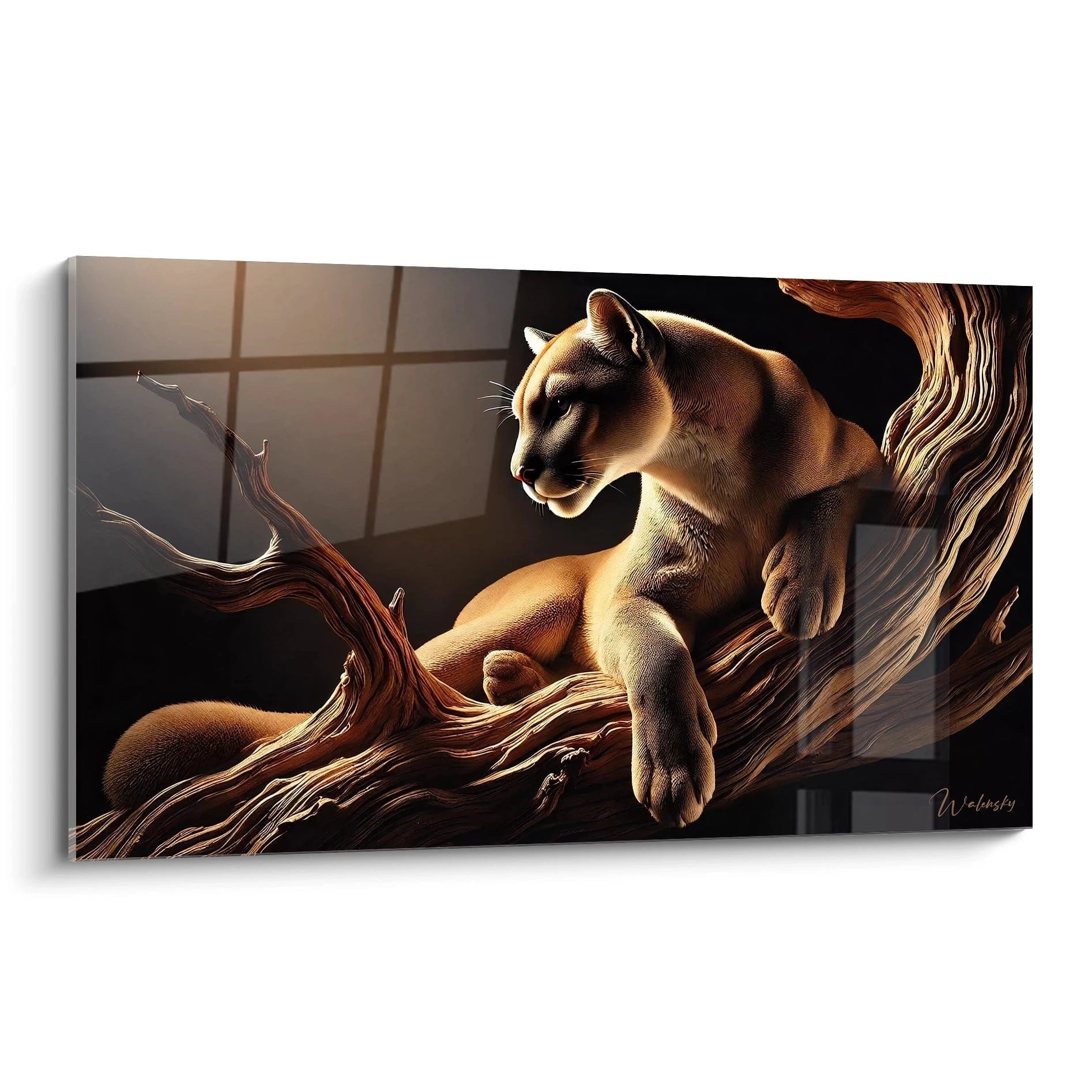 Admirez l intensite du tableau puma vu de biais mettant en valeur la puissance de cet animal noble son pelage soigne et son regard perçant dans une composition realiste captivante