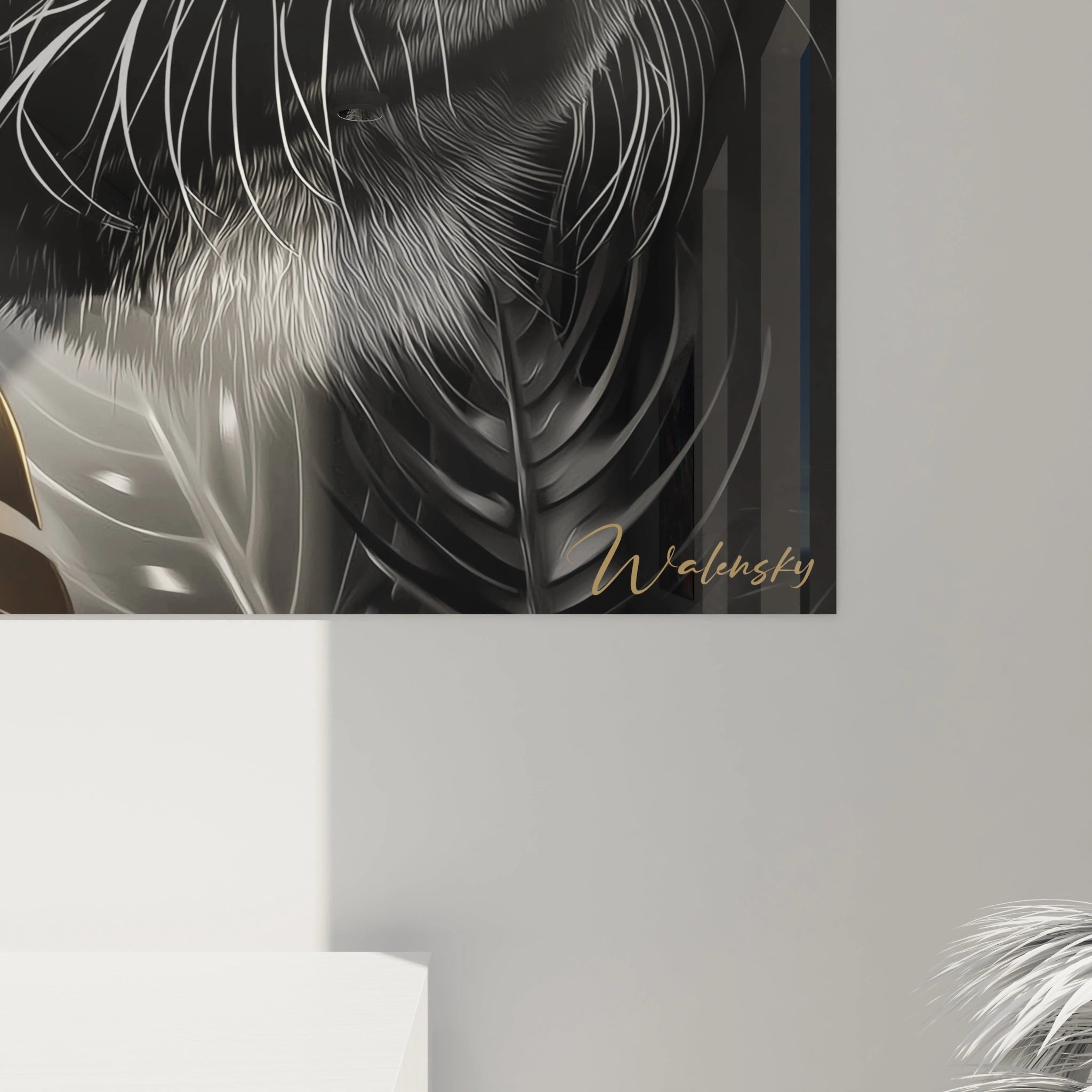 Vue d'ensemble tableau mural léopard édition or noir avec effets dorés et contrastes dramatiques