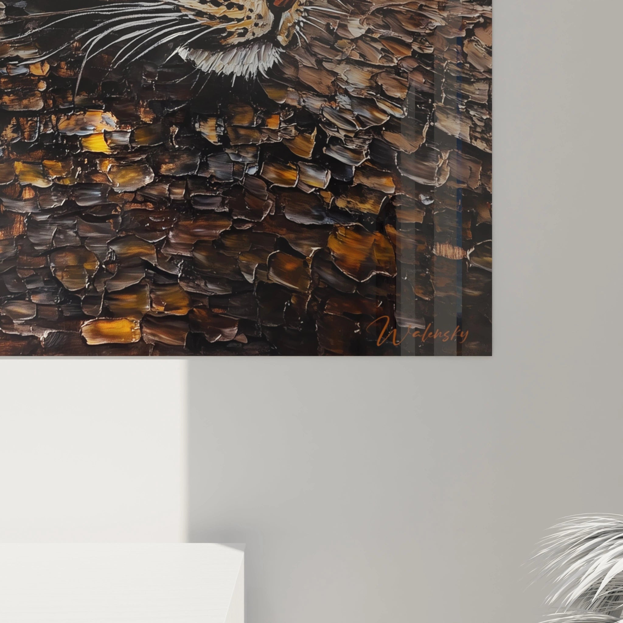 Détail du tableau panthère de Walensky avec texture épaisse et couleurs chaleureuses pour décoration murale