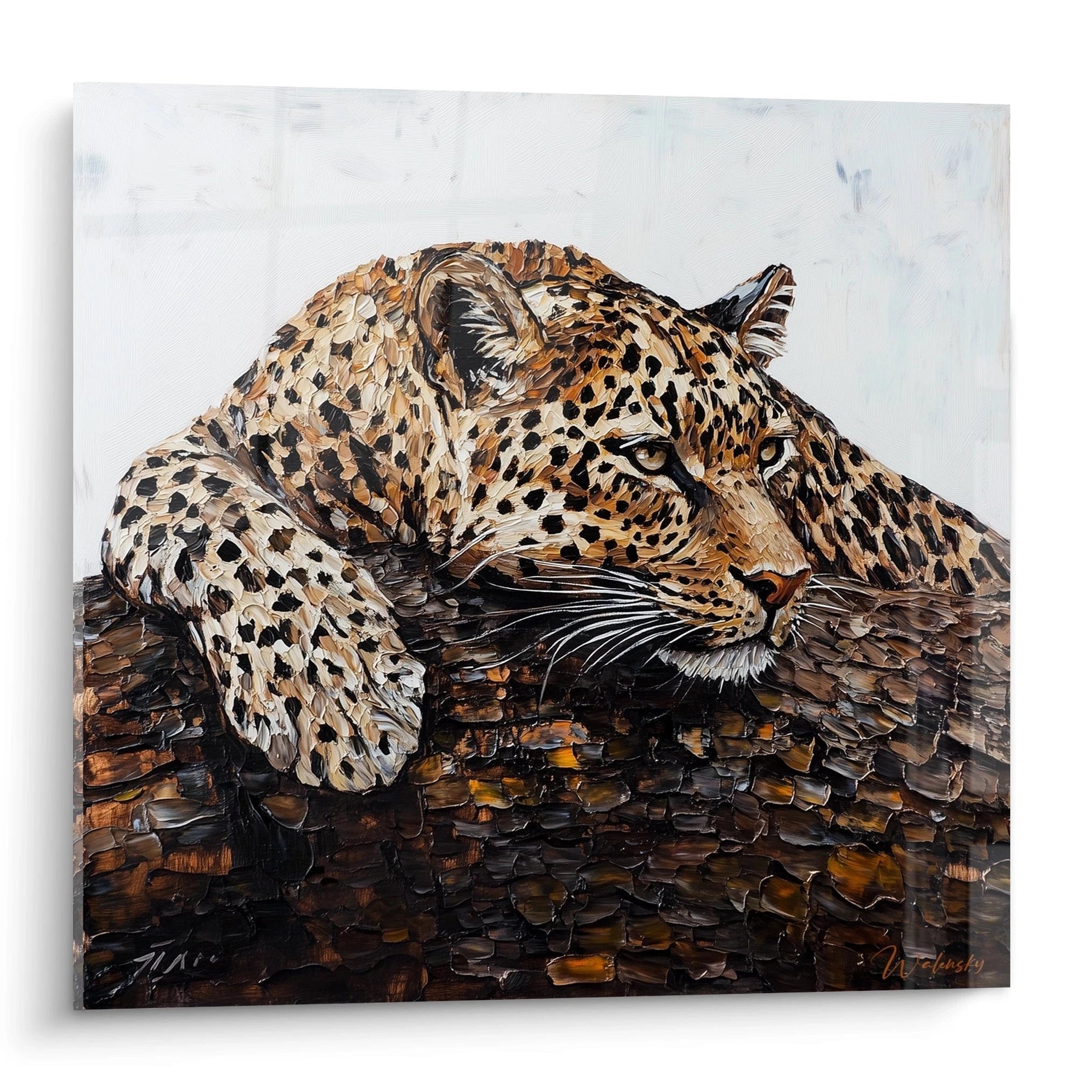 Tableau panthère Walensky représentant un léopard couché sur une branche avec des détails réalistes