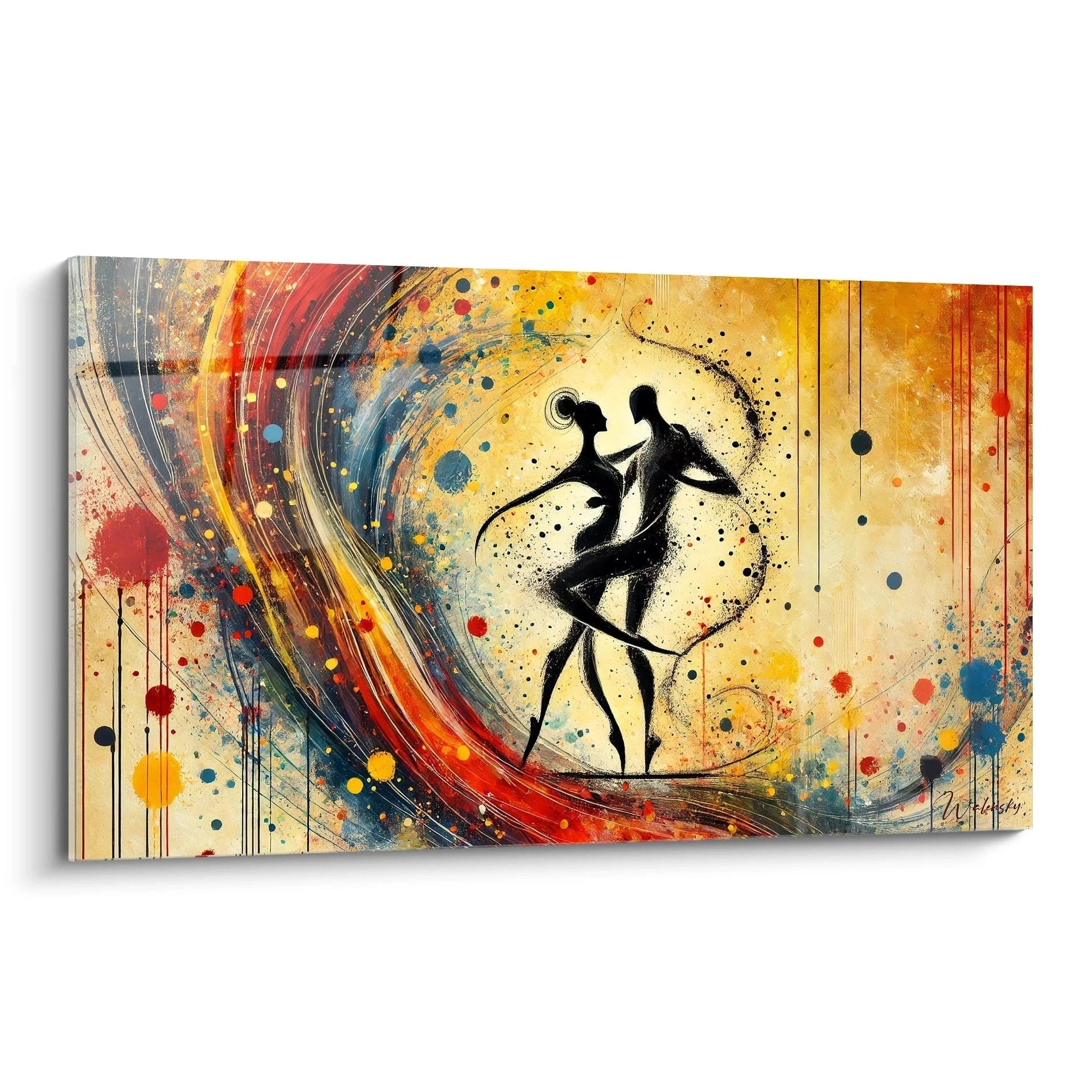 Tableau romantique vu de biais : découvrez une explosion de couleurs et de mouvements captivants qui évoquent la passion et la danse. Un ajout artistique parfait pour sublimer votre espace.