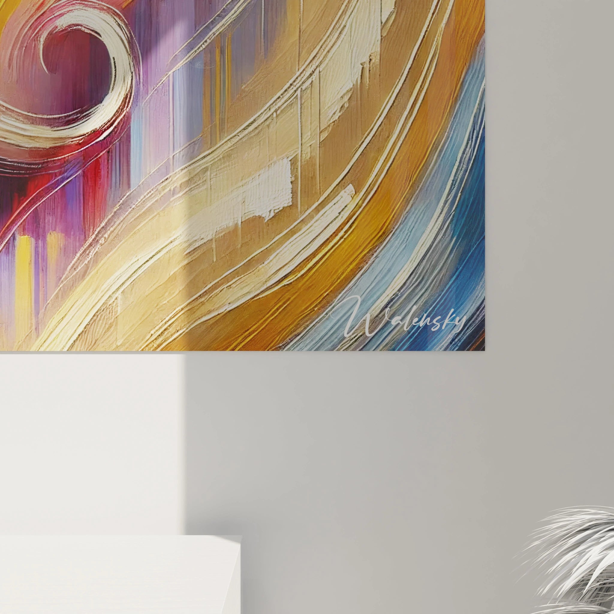 Un tableau fauvisme abstrait caractérisé par un visage stylisé, avec des teintes vives bleu, violet et jaune, des coups de pinceau dynamiques et des détails texturés.