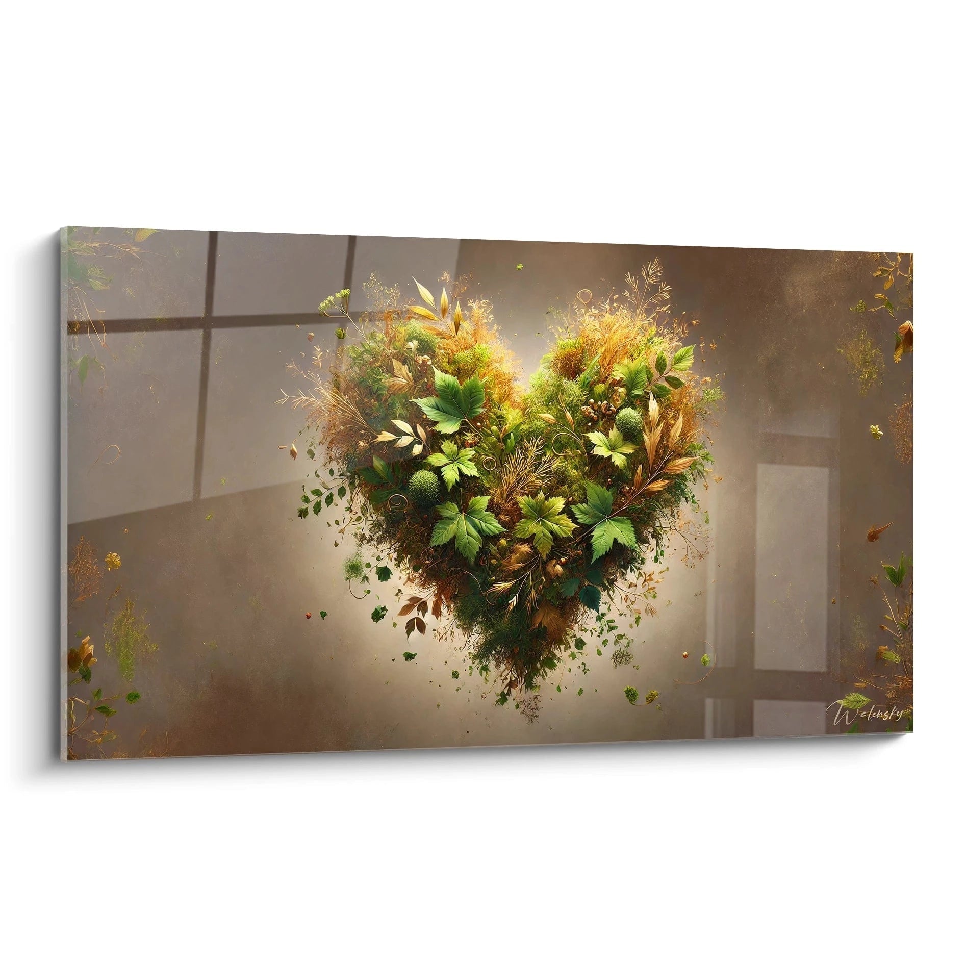 Tableau coeur vu de biais, reflet d amour et de nature. Une œuvre organique et poétique, parfaite pour un espace à la recherche d authenticité et de sérénité.