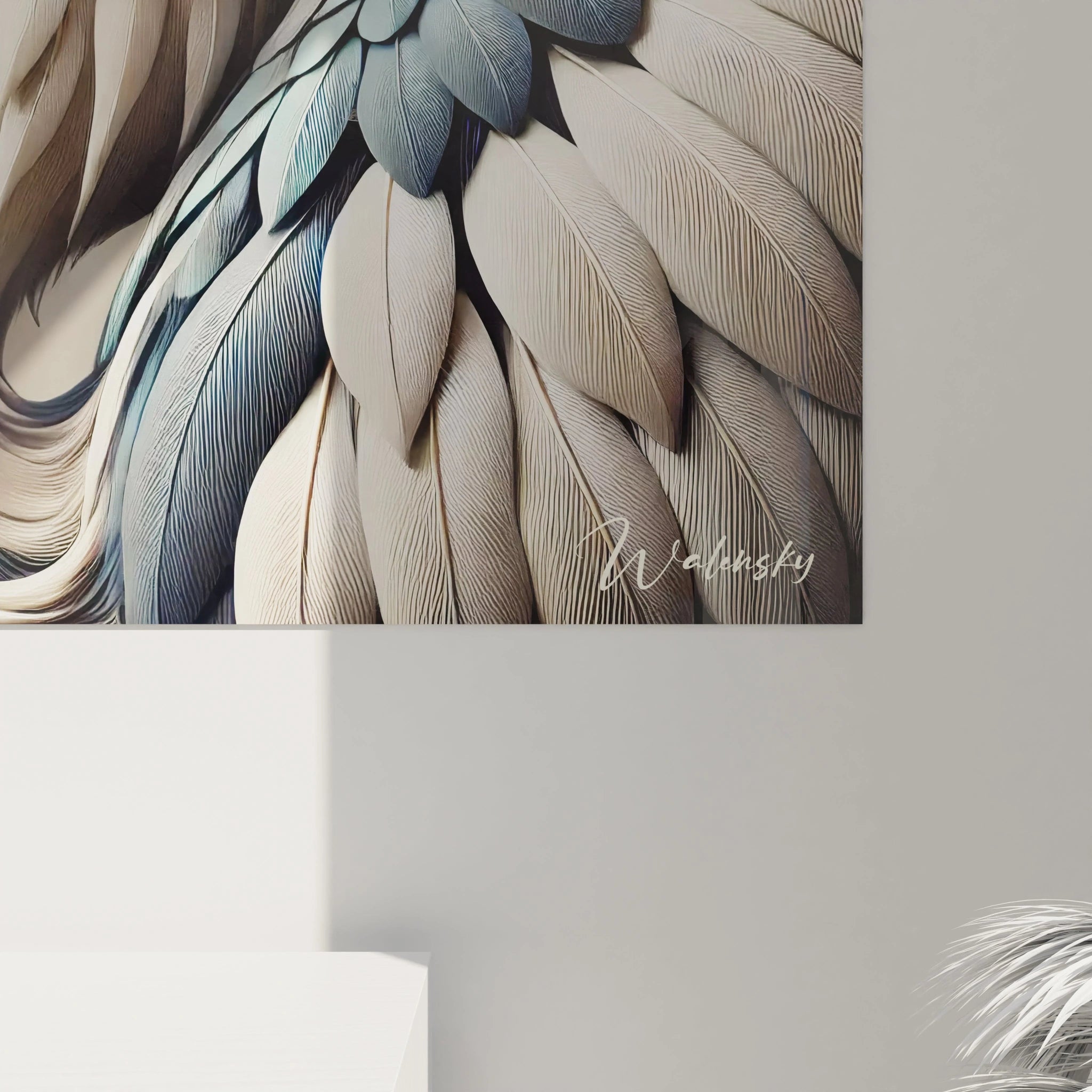 vue de pres du tableau heron mettant en valeur le travail minutieux des plumes et le regard perçant de l'oiseau apportant une touche de noblesse et de serenite