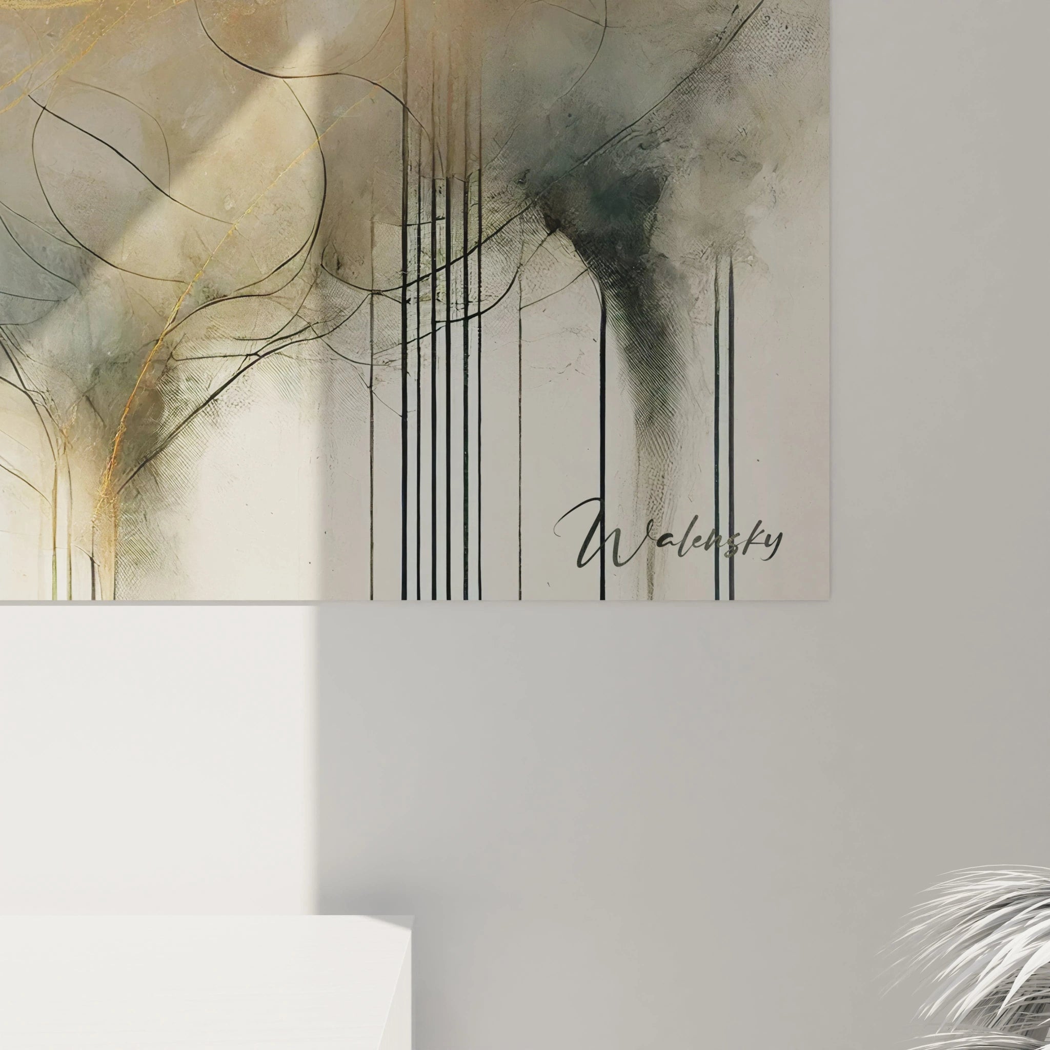 vue de pres du tableau mouton revele des details subtils. Les textures en epaisseur imitent la toison douce et onirique, creant une oeuvre unique entre simplicite et spiritualite