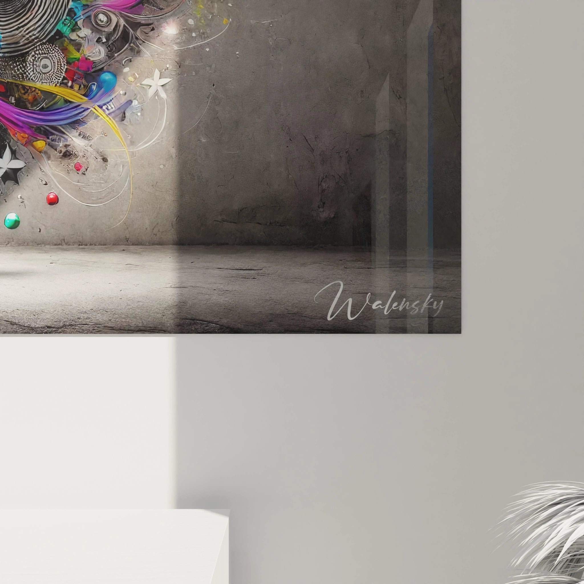 Admirez de pres les details de ce tableau graffiti. Chaque coup de pinceau raconte une histoire d'imagination et de couleur.