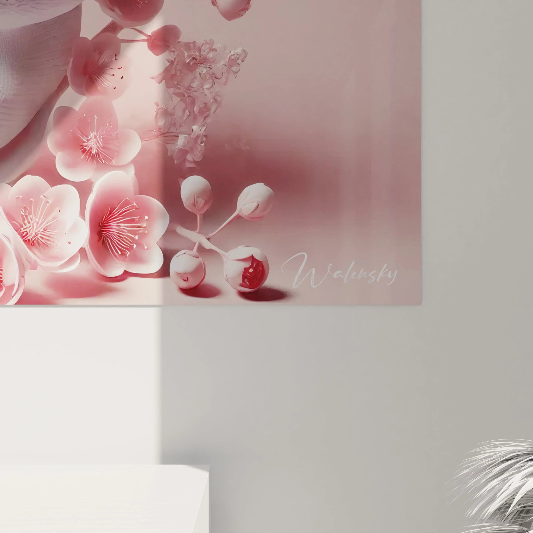 admirez la finesse de chaque detail de ce tableau serpent. Les ecailles blanches et la texture delicate des fleurs roses se melangent harmonieusement, creant une oeuvre poetique et apaisante.