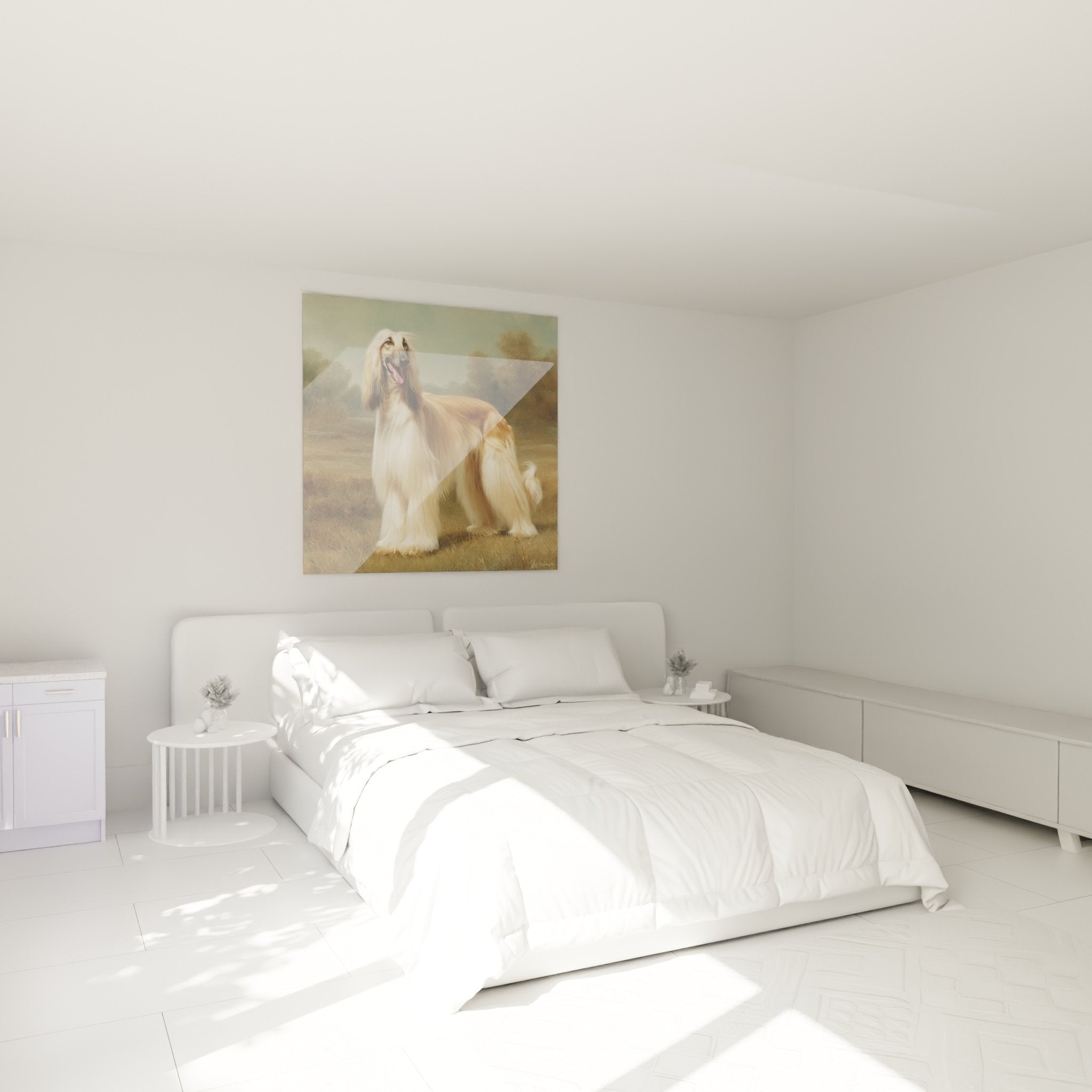tableau levrier afghan chambre decoration murale chien elegant tons dores ambiance chaleureuse