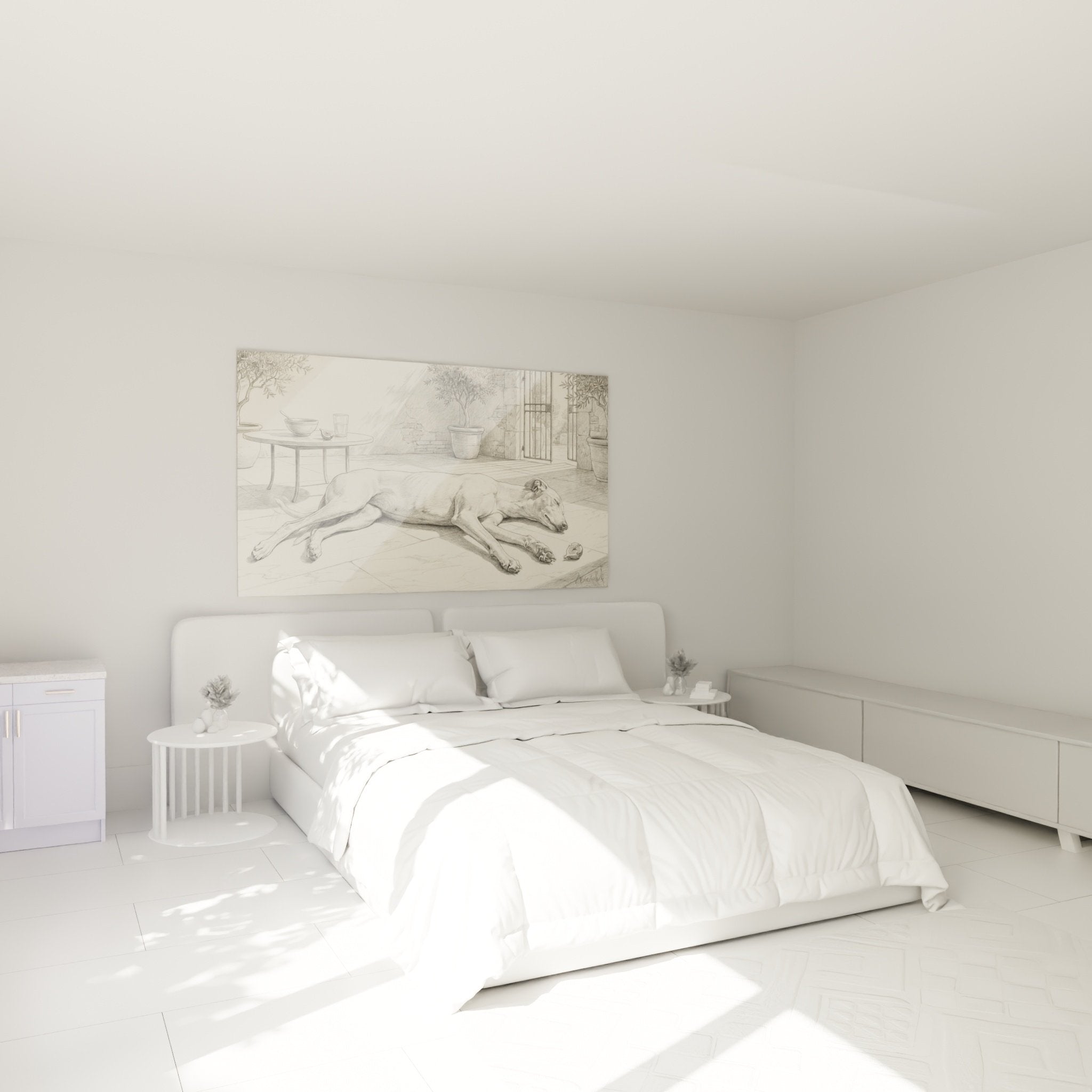 tableau levrier endormi decoration murale chambre ambiance apaisante tons naturels