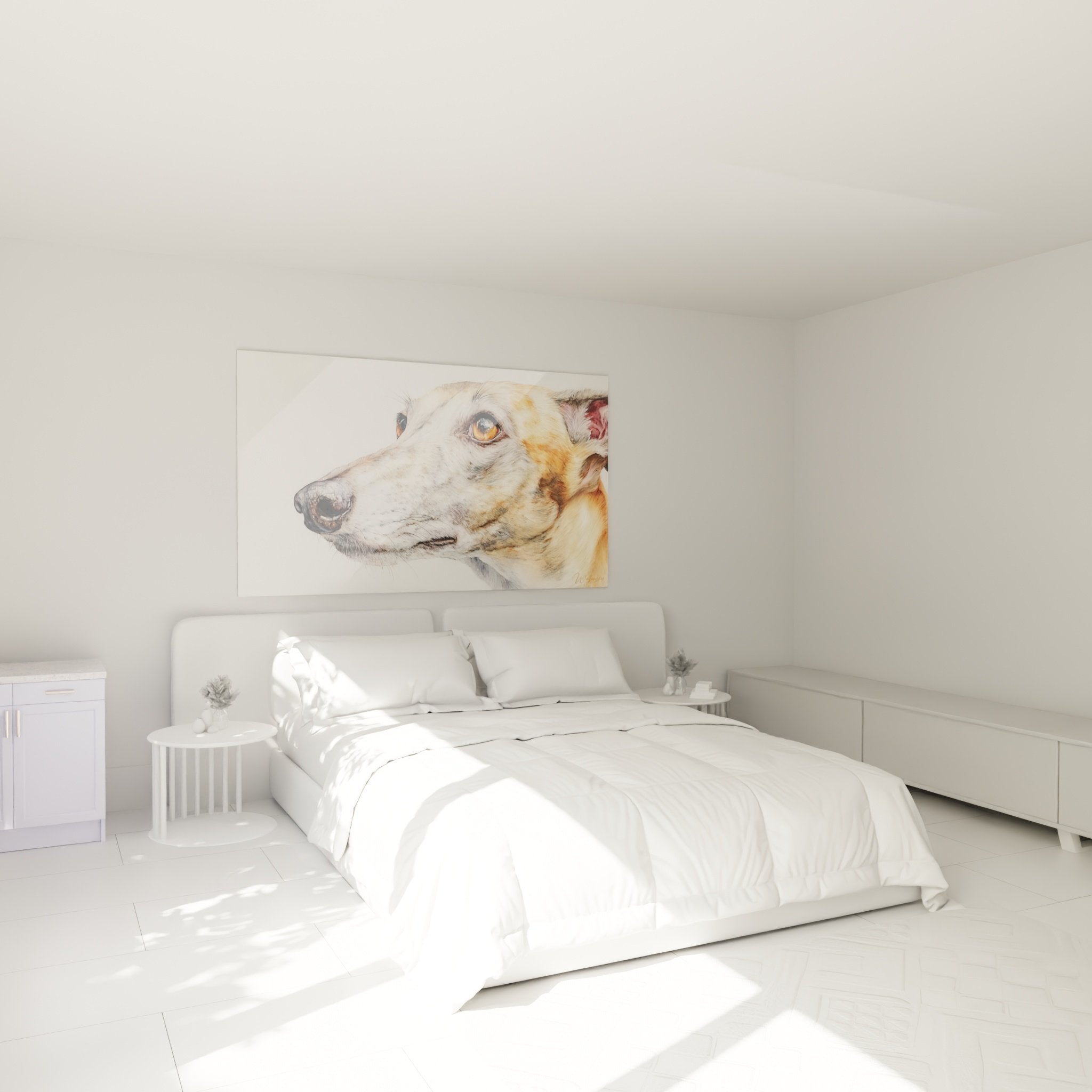 Tableau portrait levrier whippet chambre decoration murale tete de lit ambiance cosy