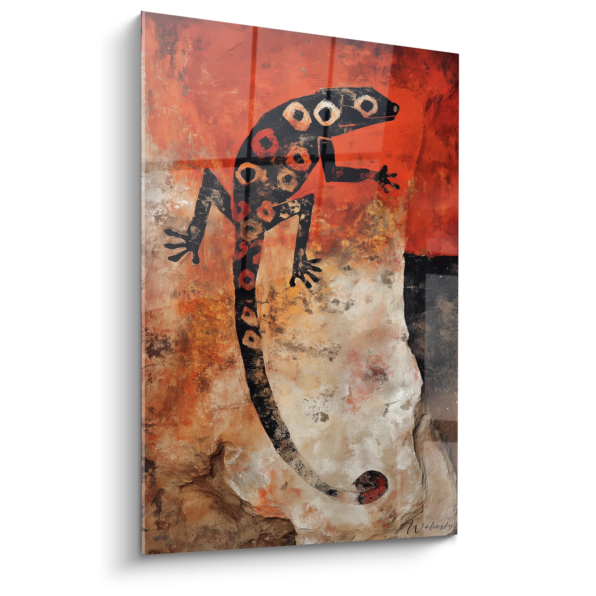 Tableau mural lézard stylisé art rupestre fresques préhistoriques décoration moderne