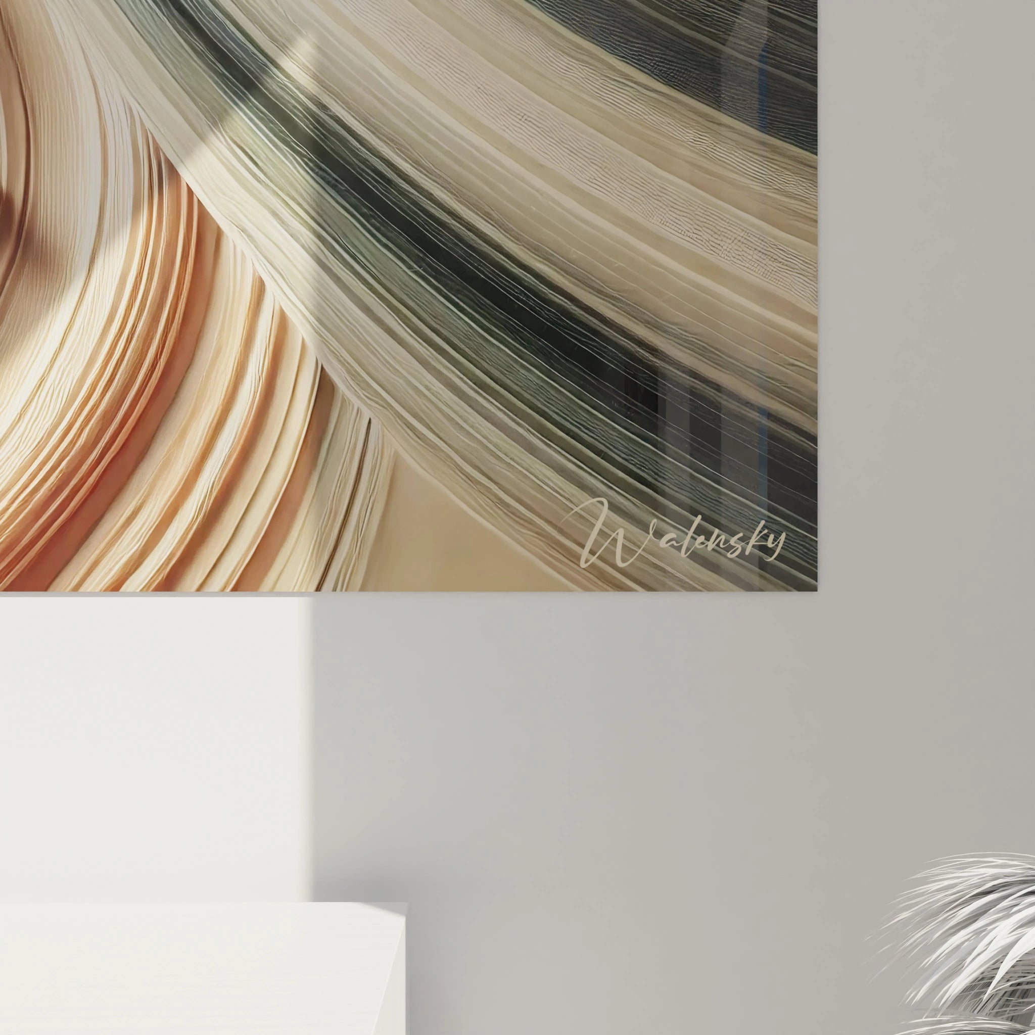 Admirez de pres ce tableau zen, ou les textures subtiles et les nuances bronze se melent pour evoquer la fluidite des dunes et l'equilibre du zen.