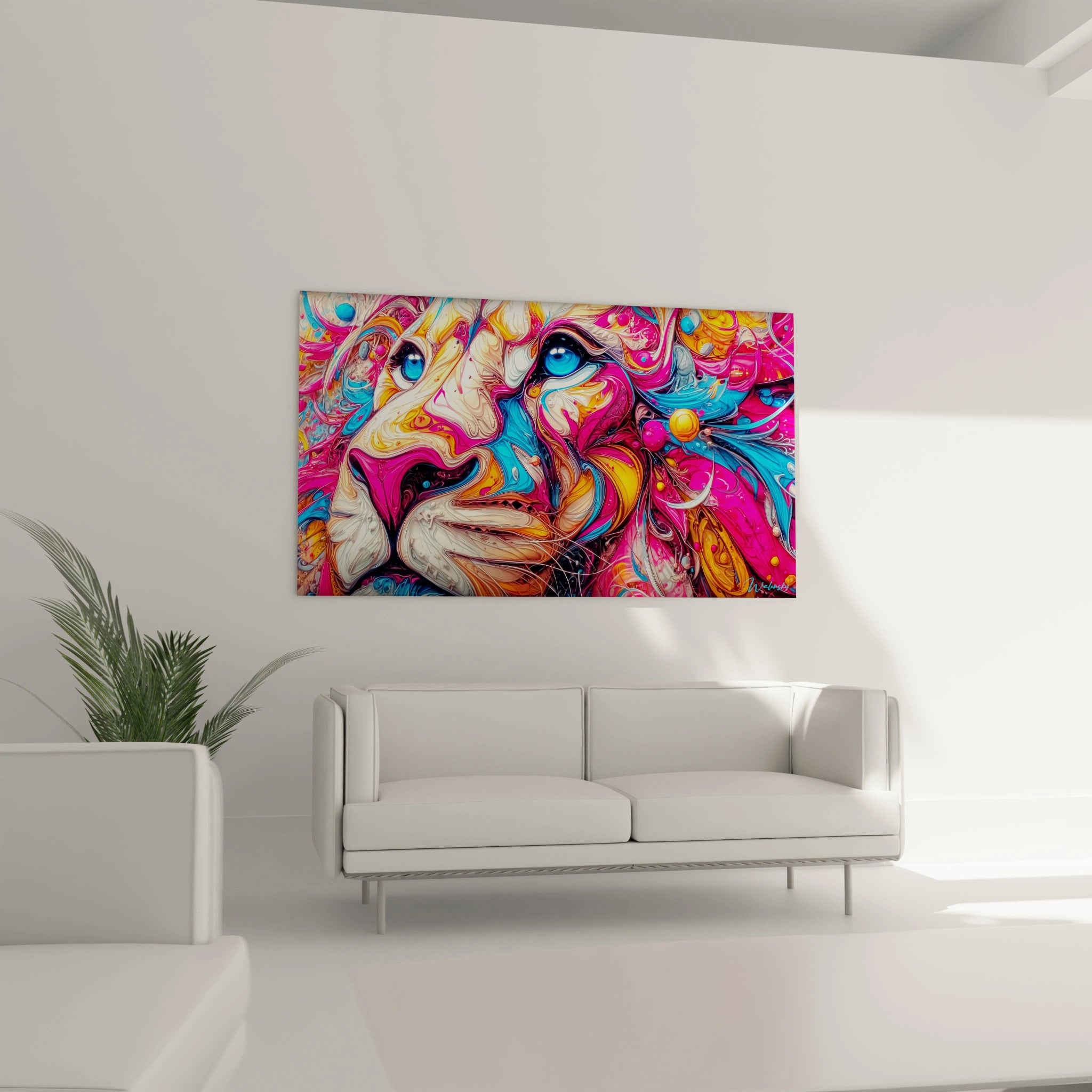 Détail gros plan tableau abstrait visage couleurs liquides tourbillonnantes psychédéliques