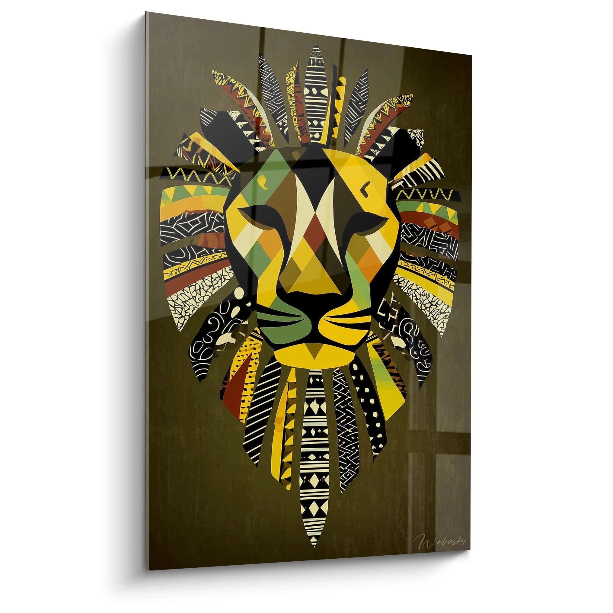 Tableau mural Walensky tableau lion tribal géométrique coloré avec motifs ethniques pour salon