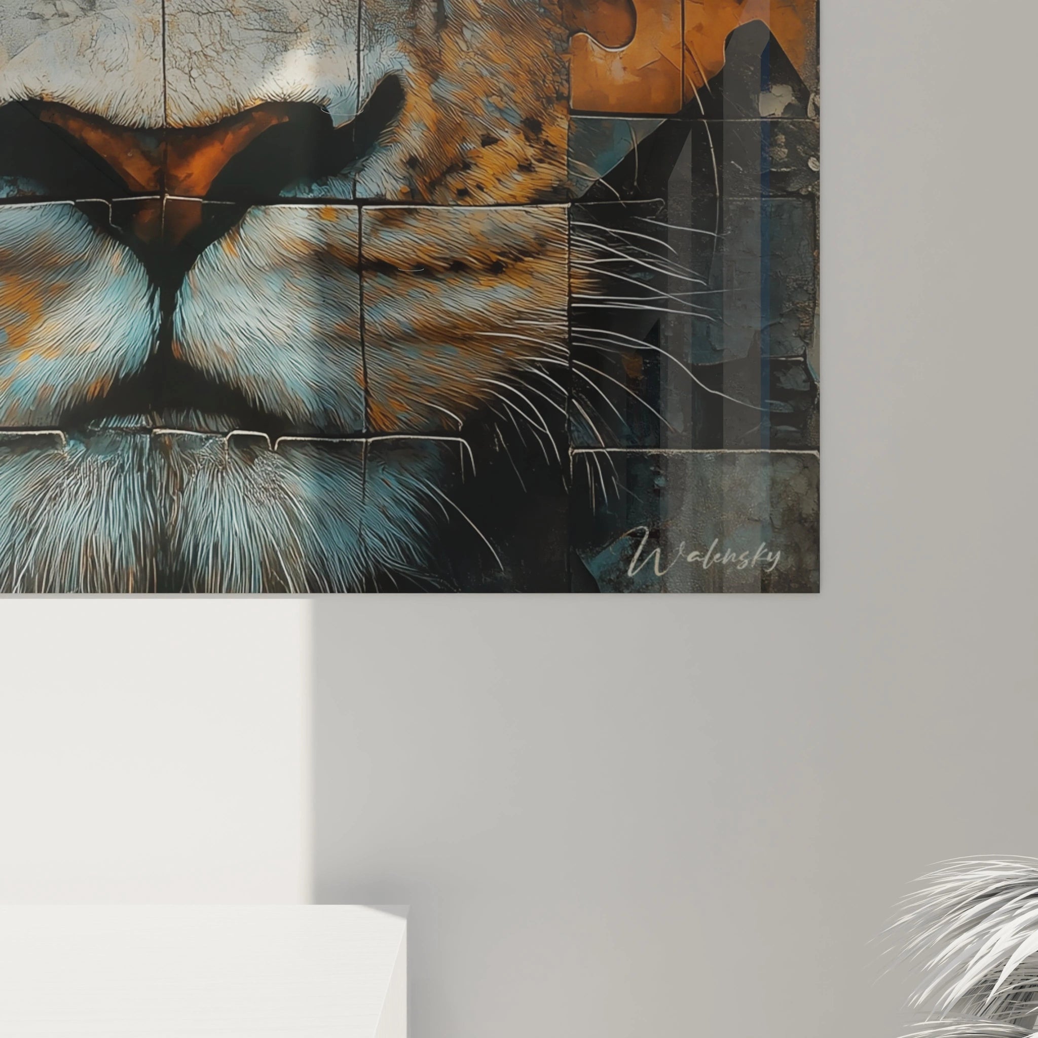 Tableau lion Walensky avec motif artistique détaillé du visage de lion accroché au mur