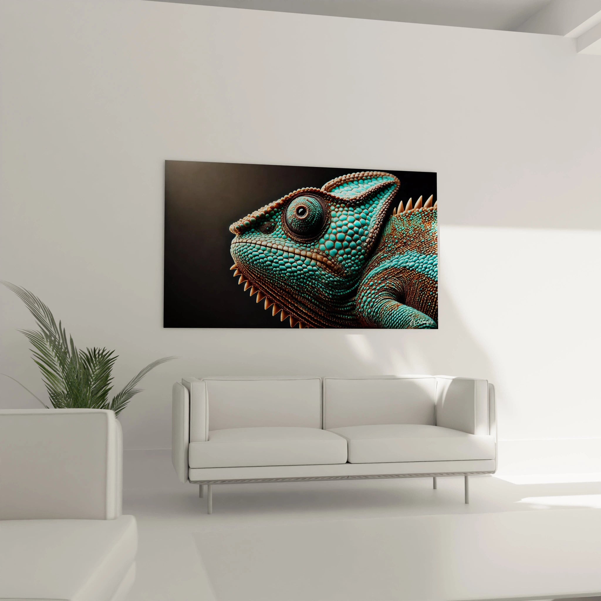 Parfait pour le salon ce tableau caméléon attire tous les regards au-dessus du canapé avec son réalisme impressionnant et ses nuances harmonieuses