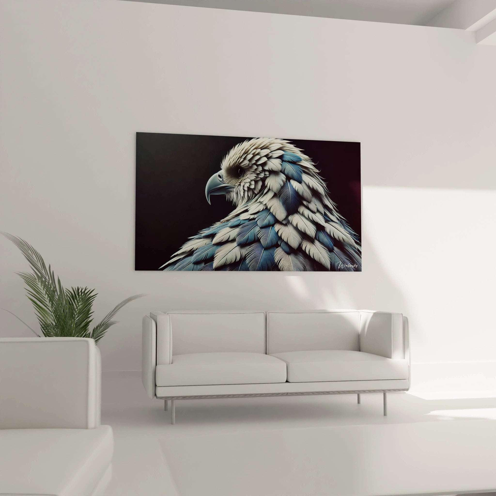 Le tableau aigle dans votre salon, place au-dessus du canapé, sublime l'espace avec sa representation realiste. La force et la serenite de l'oiseau creent une ambiance unique et elegante
