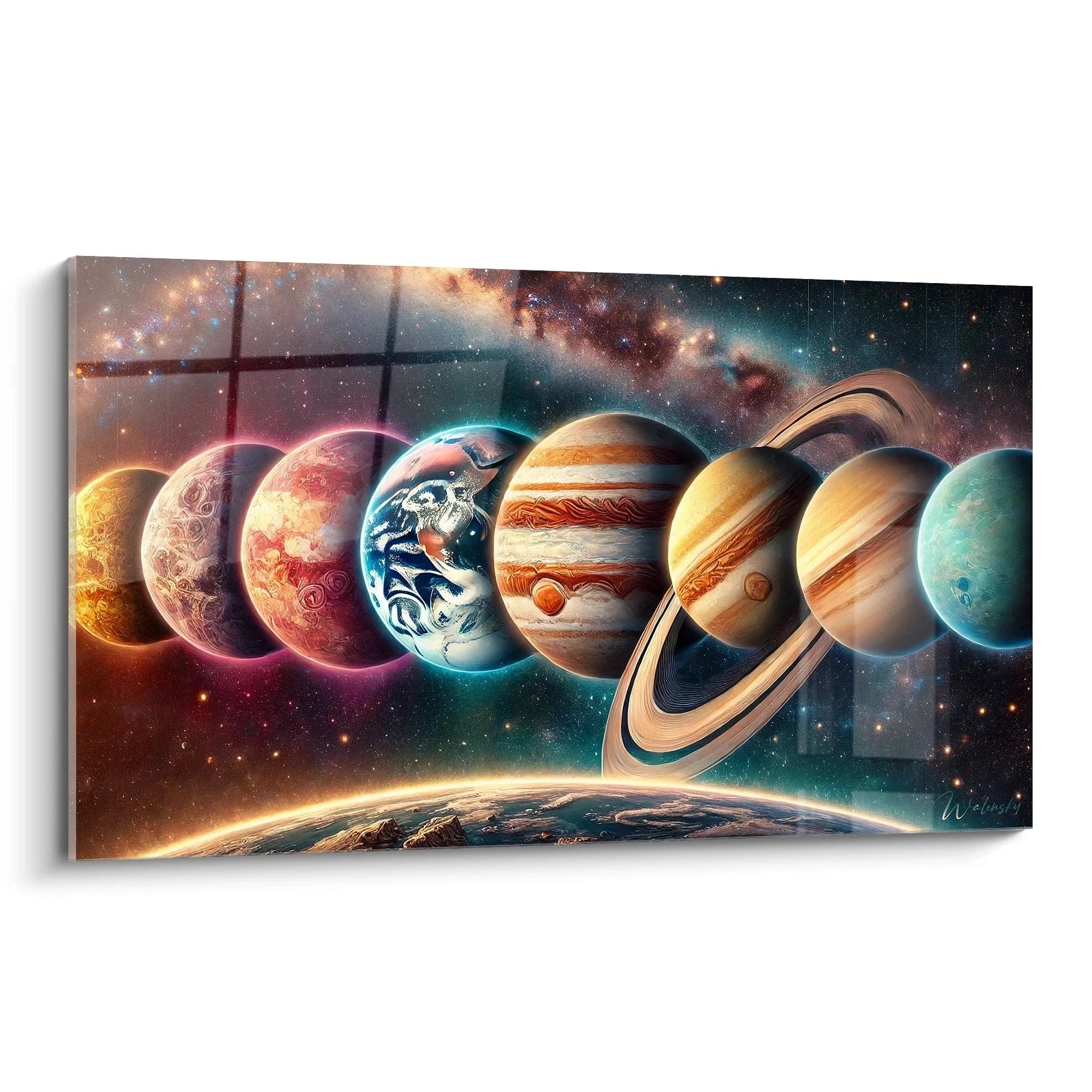 Admirez la beauté du tableau Systeme Solaire avec ses couleurs vives et son style contemporain, une representation unique de l'univers et de ses mysteres.