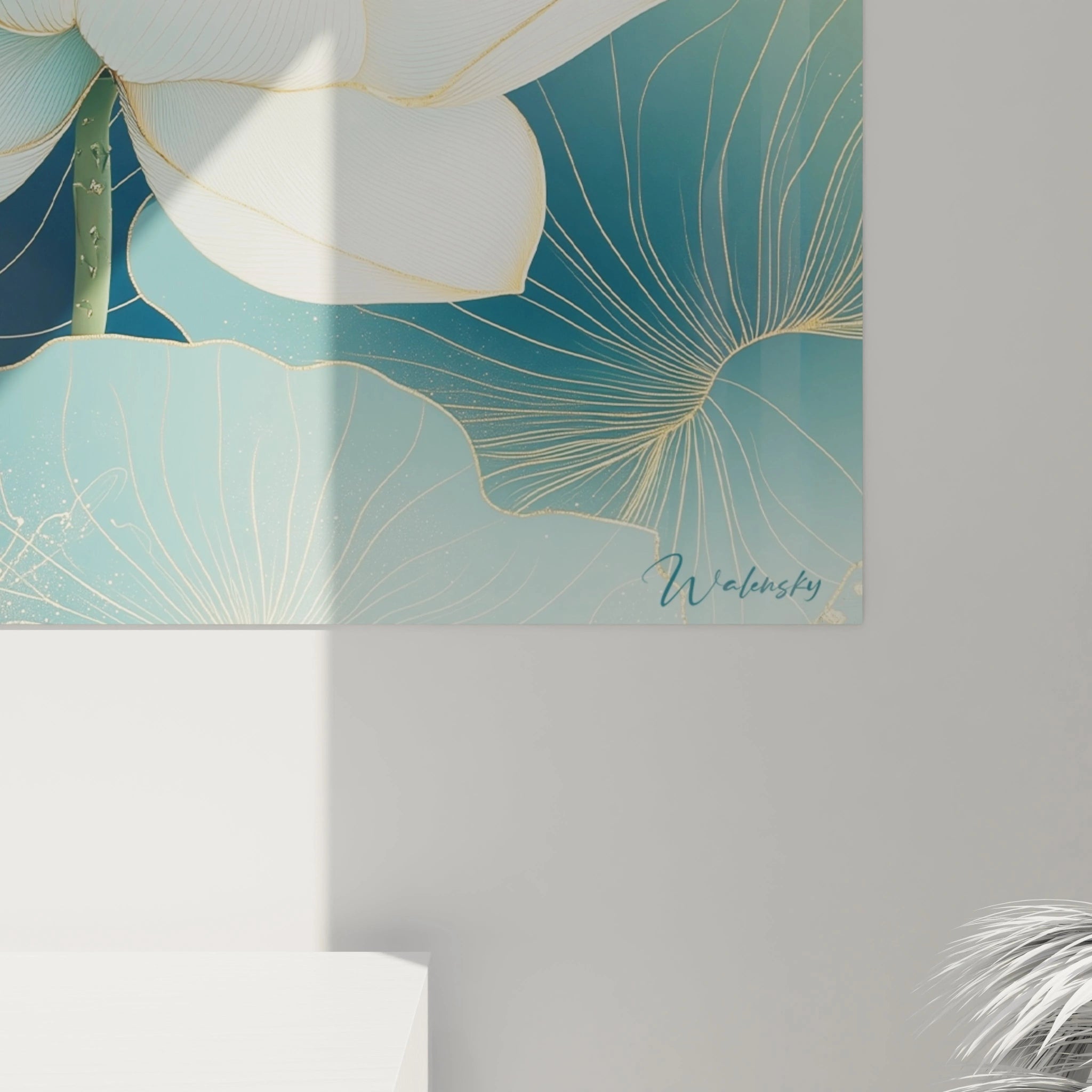 Tableau fleur de lotus Walensky avec design bleu et or pour décoration murale élégante