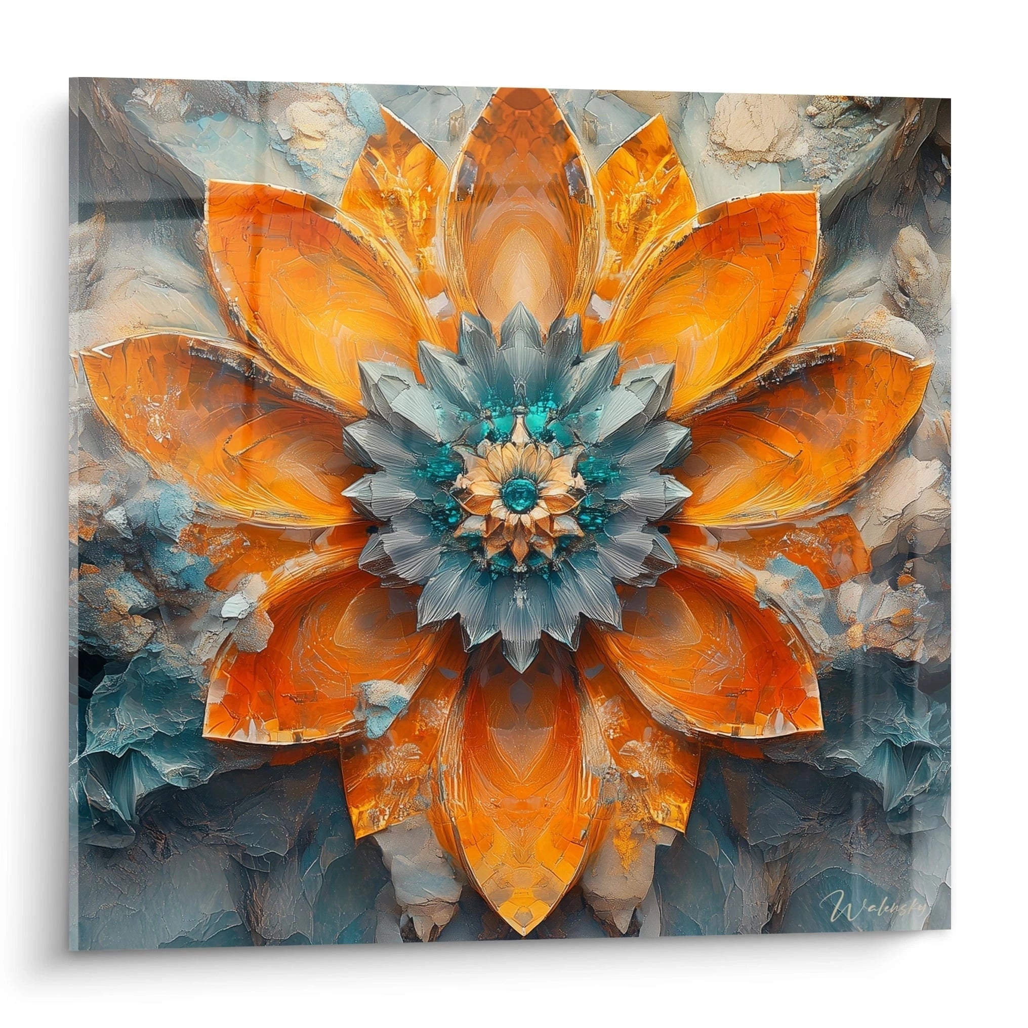 Tableau fleurs abstraites de Walensky avec des couleurs vives et des motifs géométriques uniques