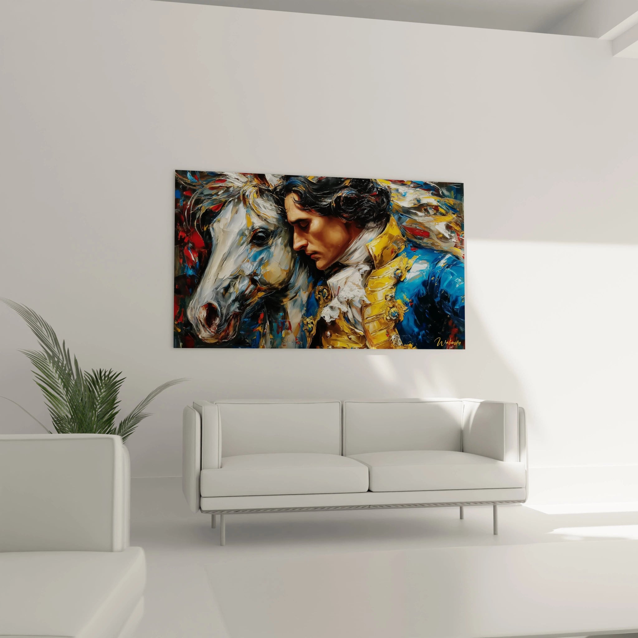 Tableau mural Walensky représentant portrait aux couleurs vives de Louis XIV et son cheval tableau Louis XIV équestre