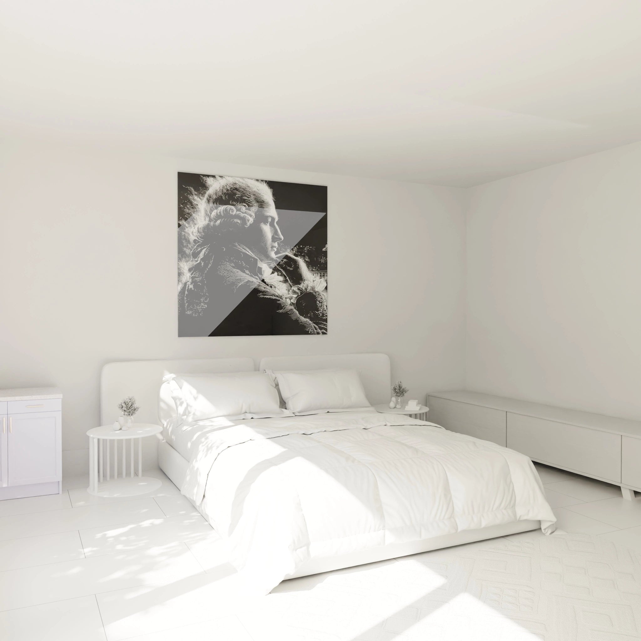 tableau Louis XVI Walensky tableau mural noir et blanc profil historique au dessus d un lit minimaliste