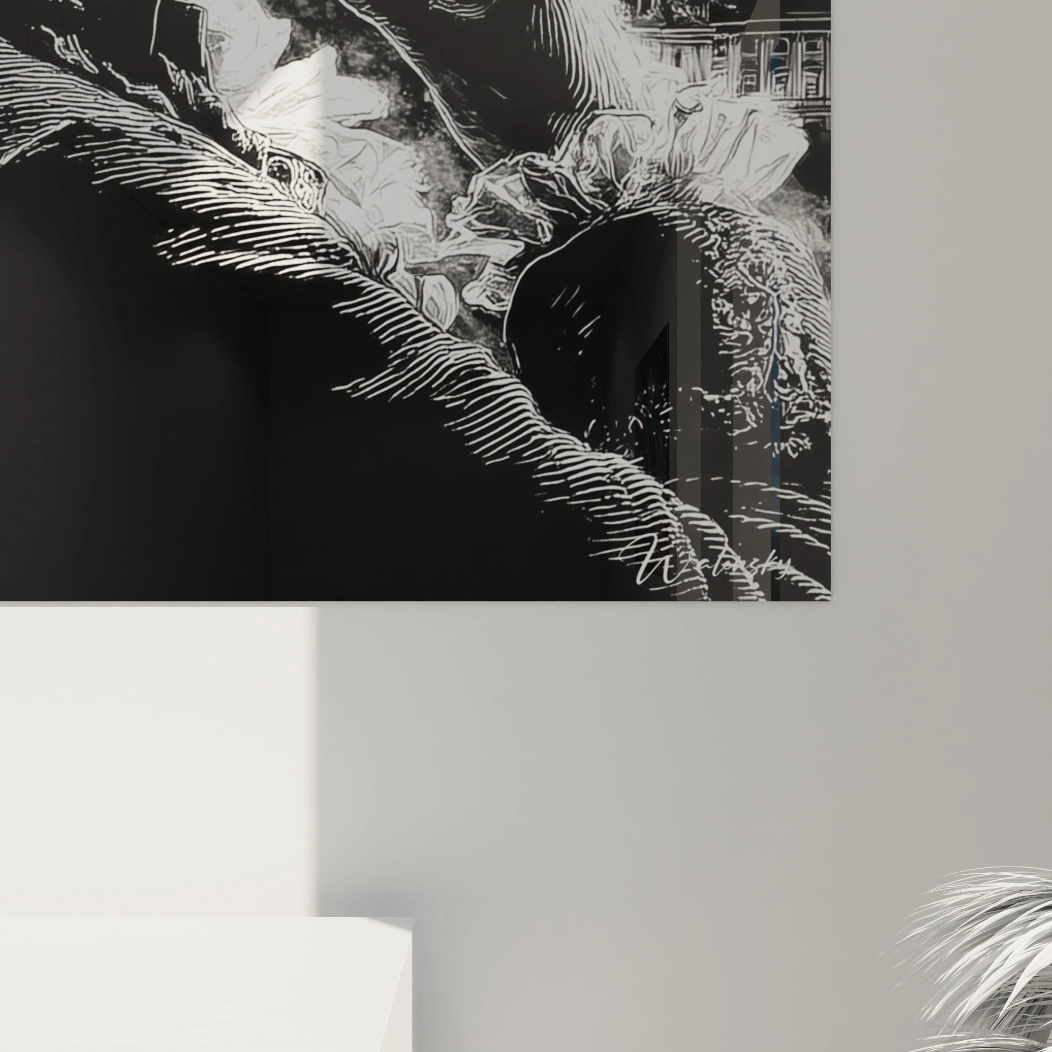 tableau Louis XVI Walensky en gros plan noir et blanc motif baroque grave sur toile mural