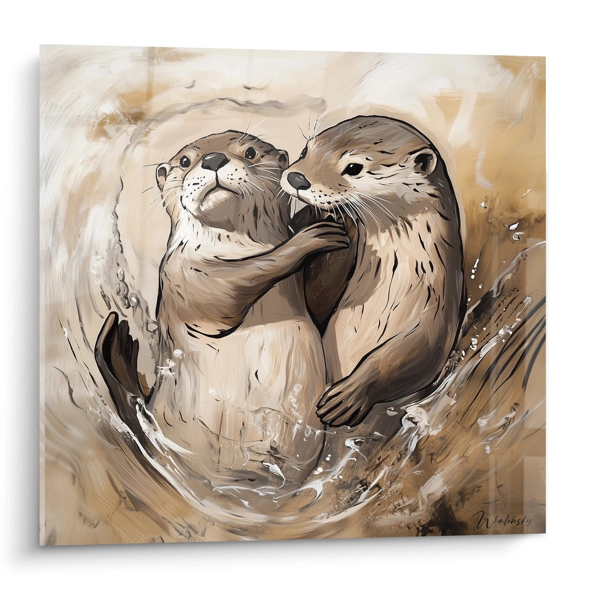 Tableau loutre Walensky avec illustration artistique de deux loutres s'enlaçant dans l'eau