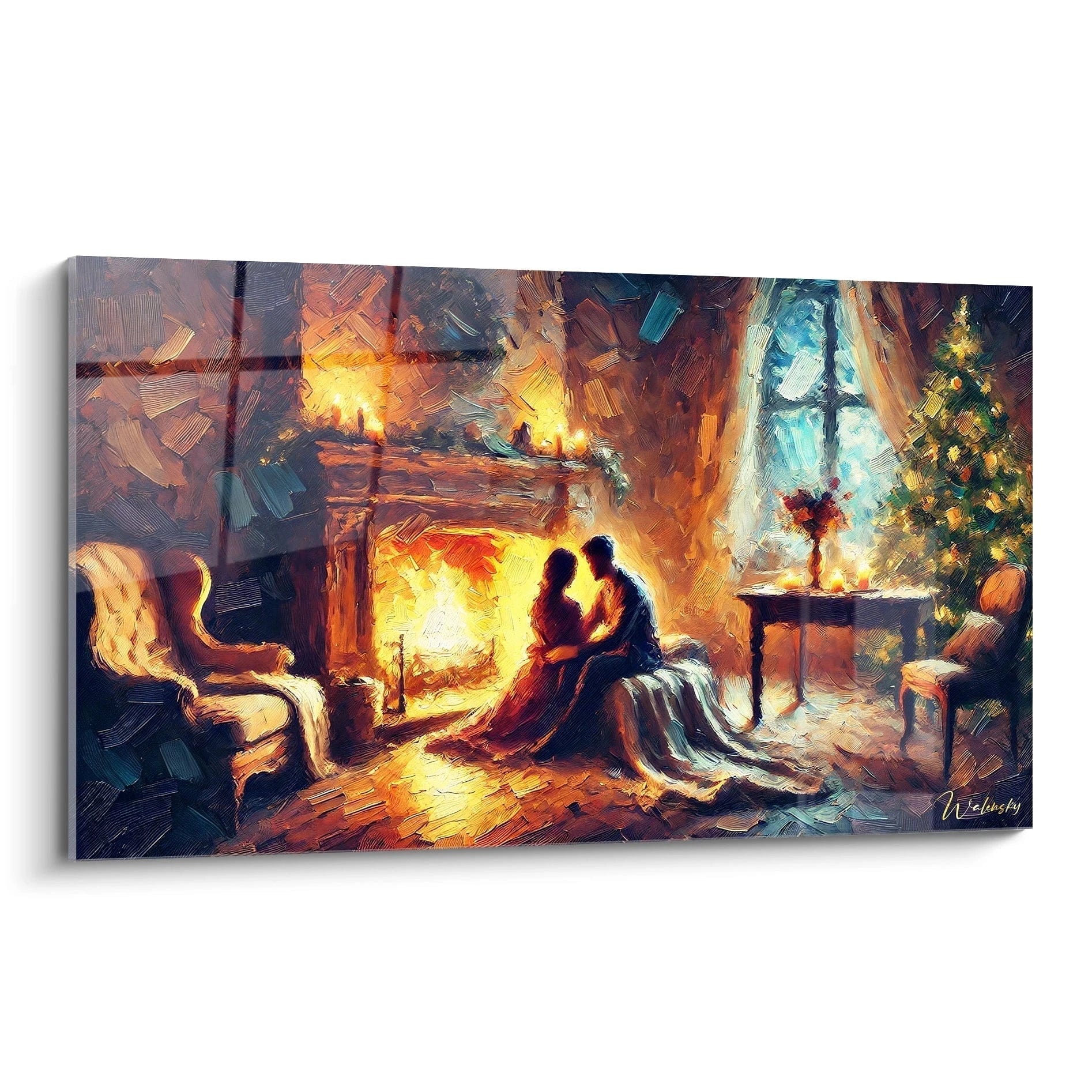 Découvrez ce tableau romantique de biais, une scène intime et chaleureuse, parfaite pour insuffler de la tendresse et de la lumière dans votre espace de vie.