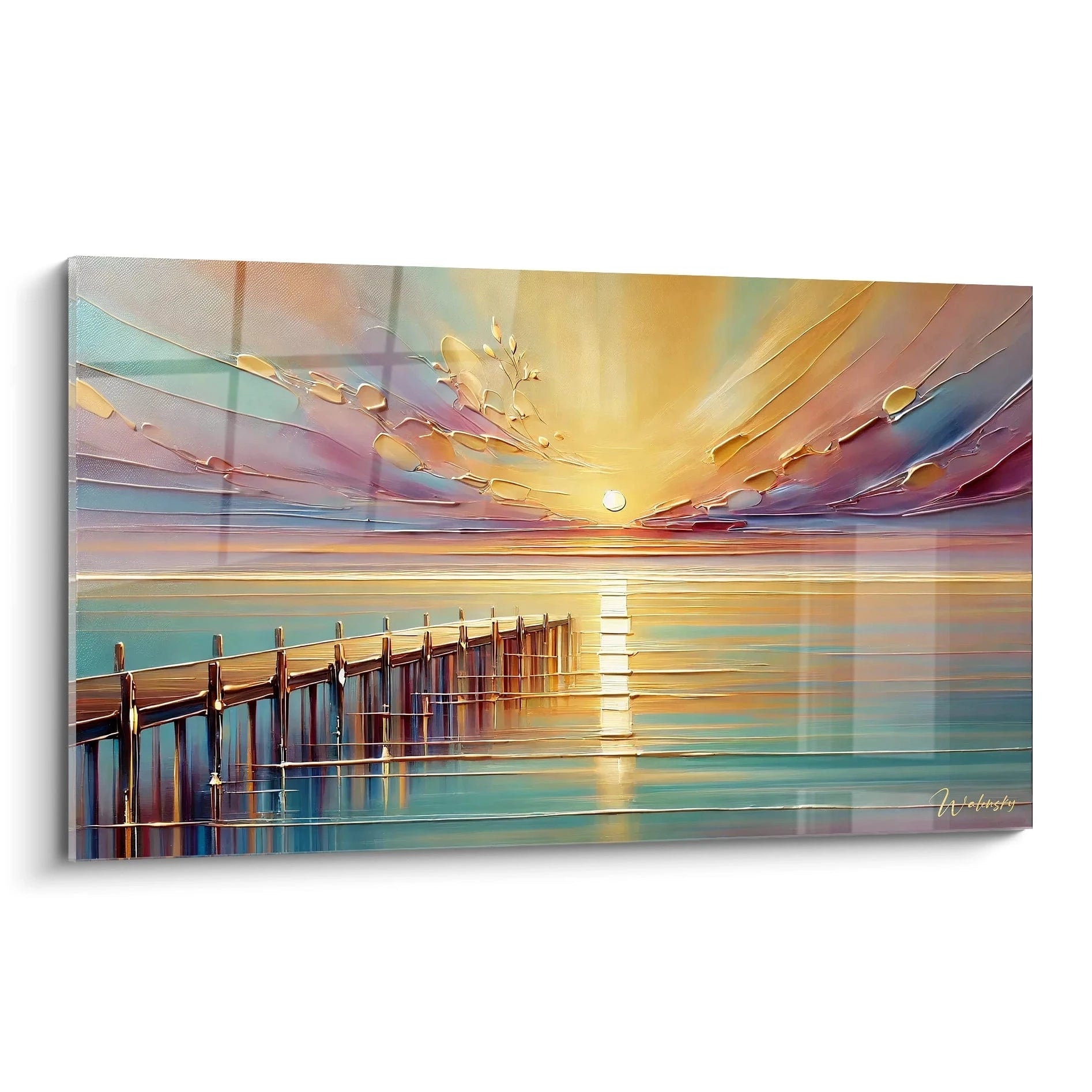 Admirez ce tableau Coucher de Soleil, une œuvre qui évoque sérénité et élégance. La vue de biais révèle des lignes fluides et des couleurs chaudes, parfaites pour embellir votre décor.